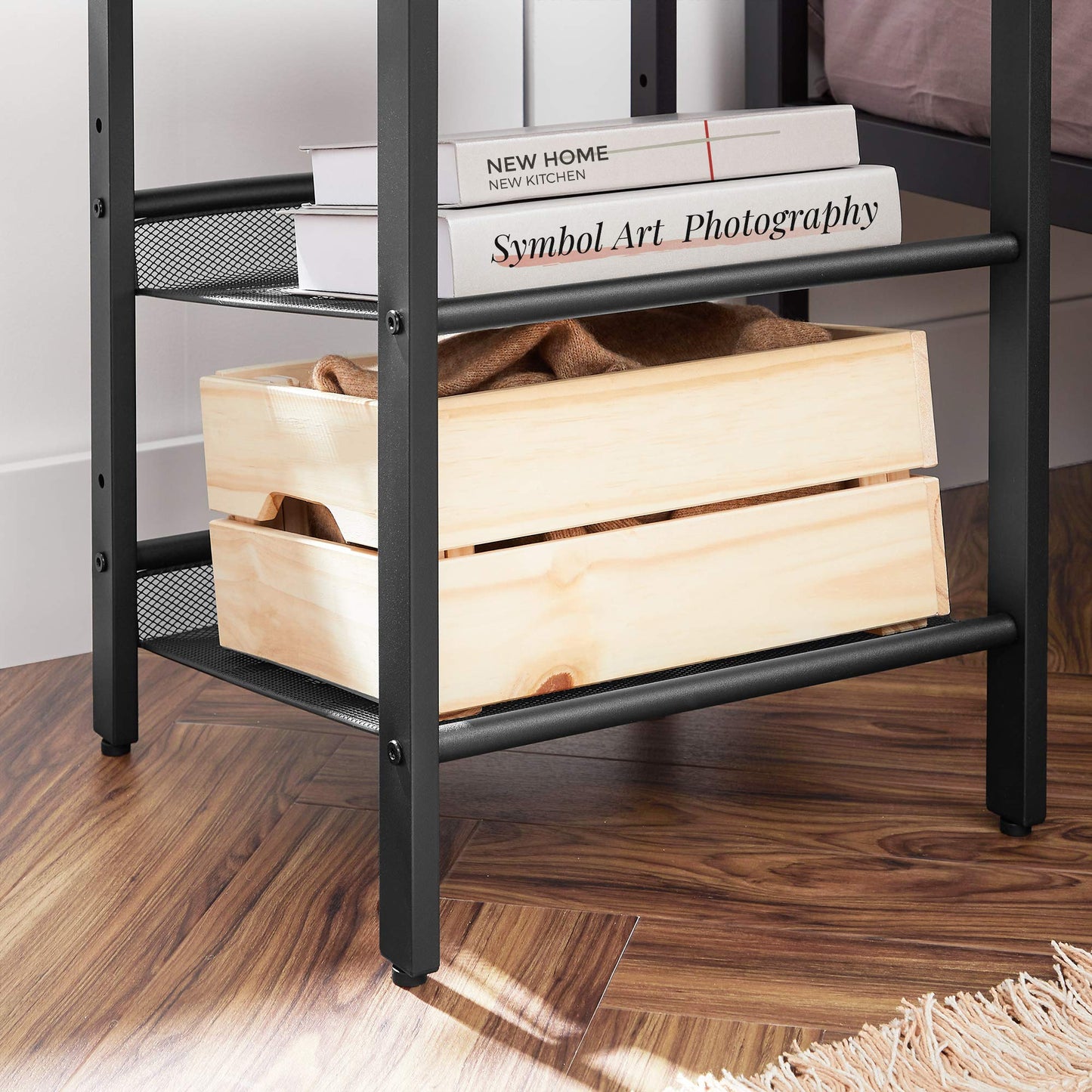 VASAGLE Nightstand, Set of 2 Side Tables, End Tables with Adjustable Mesh Shelves, for Living Room, Bedroom, Industrial, Stable Steel Frame, Easy Assembly, Rustic Brown and Black ULET24X