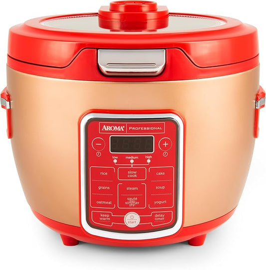 Cool Touch Rice Cooker with Glass Lid, Food Steamer, Slow Cooker, Multicooker with 11 Preset Functions, Steam Tray, Measuring Cup, Rice Spatula, 20 Cups (Cooked)