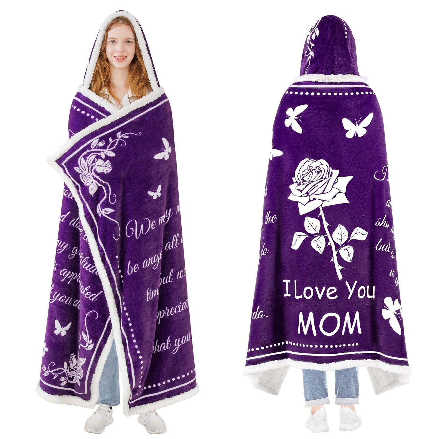 Mothers Day Gifts for Mom, Wearable Hoodie Blanket for-Mothers, Mom blanket Gifts from Daughter, Son, Husband, Sherpa Fleece Mother Blankets, Soft Birthday, Wife, Mama, purple