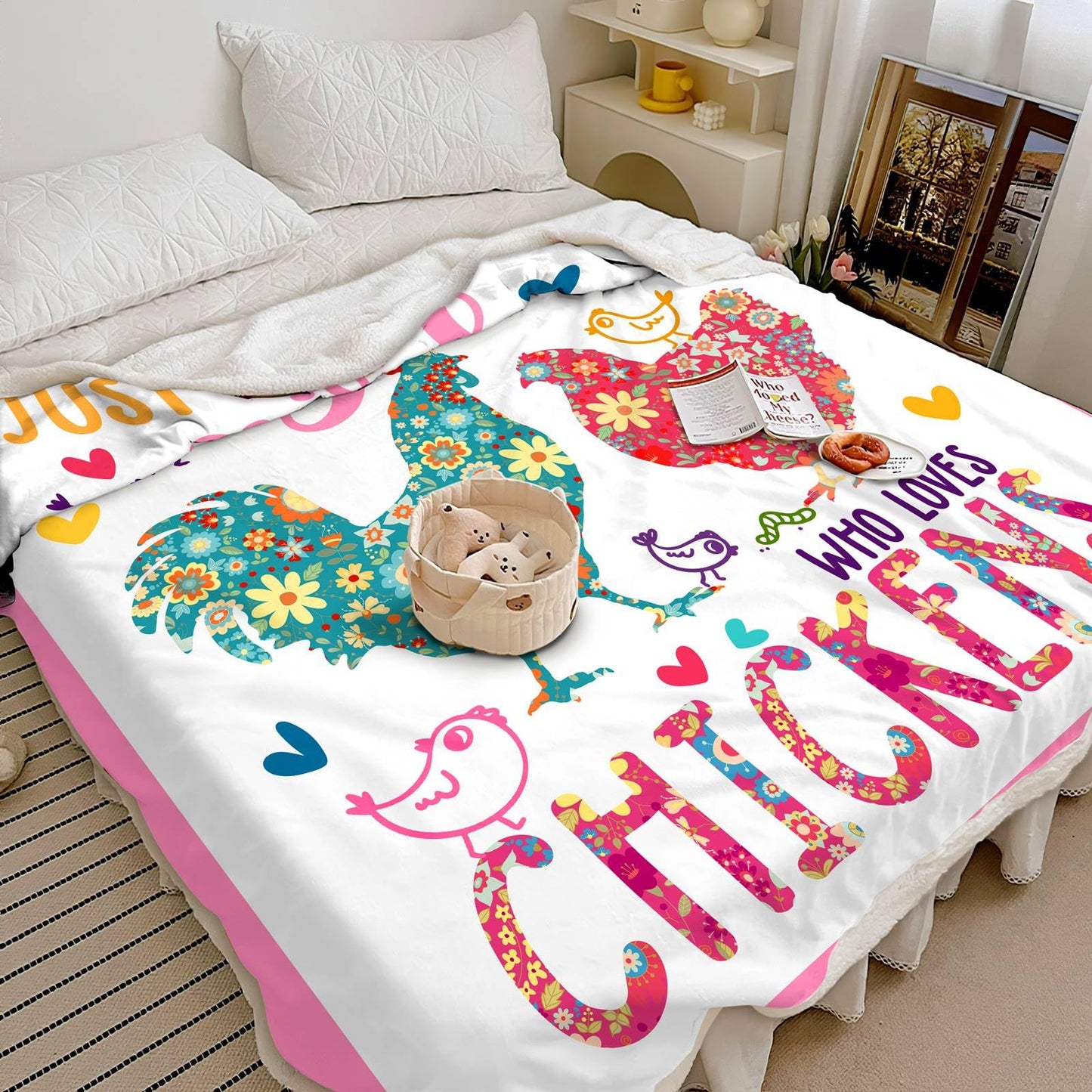 Chicken Blanket,Chicken Decor Gift Blanket,Just A Girl Who Loves Chickens Soft Rooster Throw Bedding Gifts for Kids Boys Girls Adults 60"x50"
