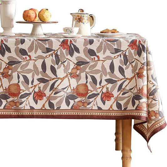 patdrea Designer Vintage Rectangle Tablecloth,Linen Pomegranates and Leaves Pattern Tablecloths,Fall Table Cover Cloth Decor for Kitchen Dining Christmas,Thanksgiving,55"x87"-Tehran a