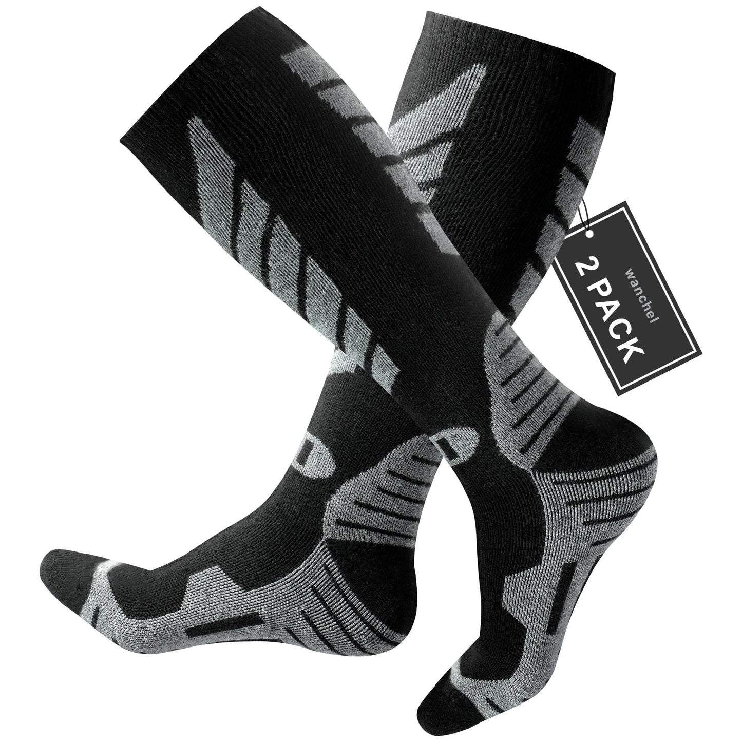 Wanchel Merino Wool Ski Socks - 2 Pairs Knee High for Skiing, Winter Warm Snowboard Thermal, Cold Weather for Men and Women