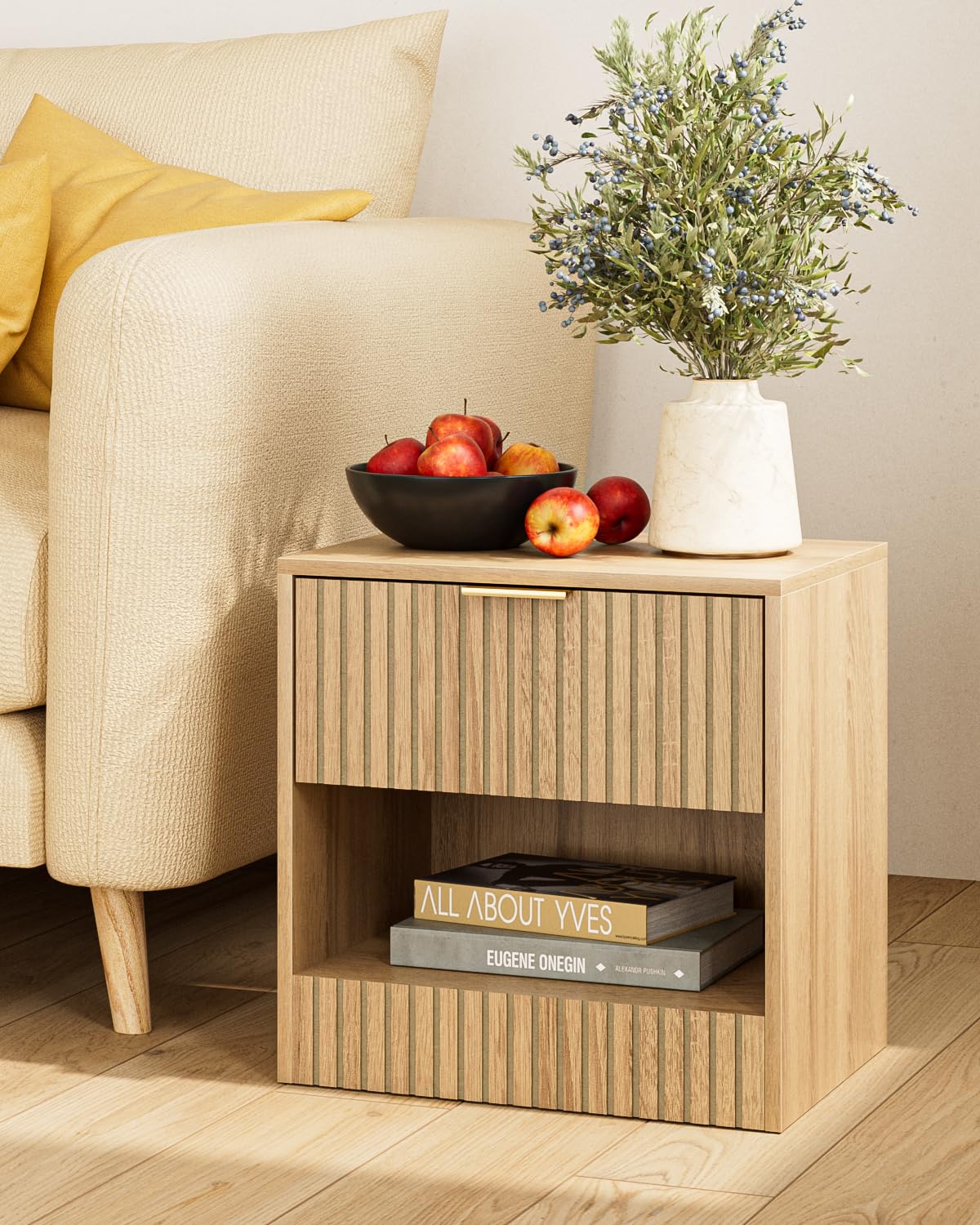 Apetaccat Tiny Night Stand Small Night Stand Modern Bedside Table,Side End Table for Bedroom,Living Room,Office(Natural)