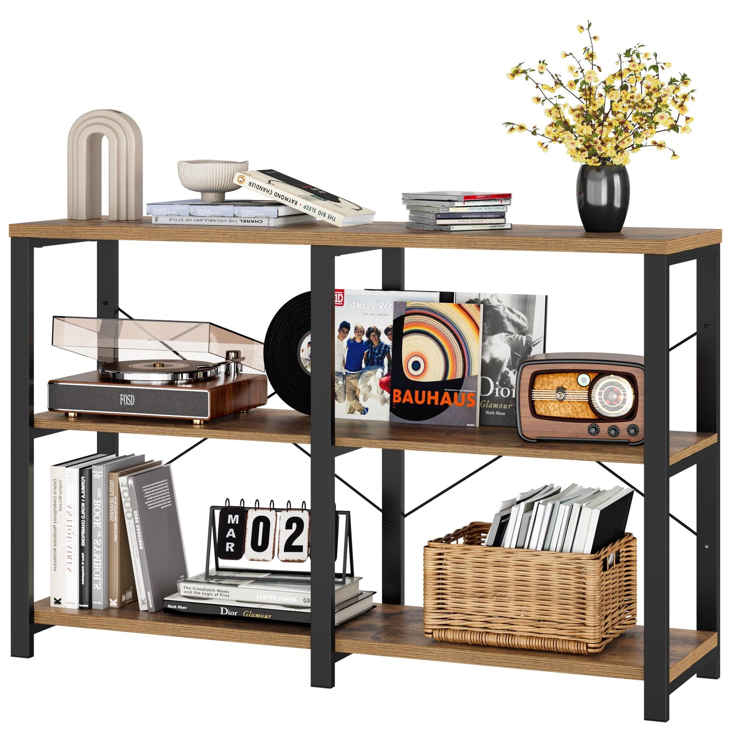 BOTLOG Console Table with 3 Shelves, Entryway Table Industrial Rustic with Thickened Desktop Living Room and Corridor