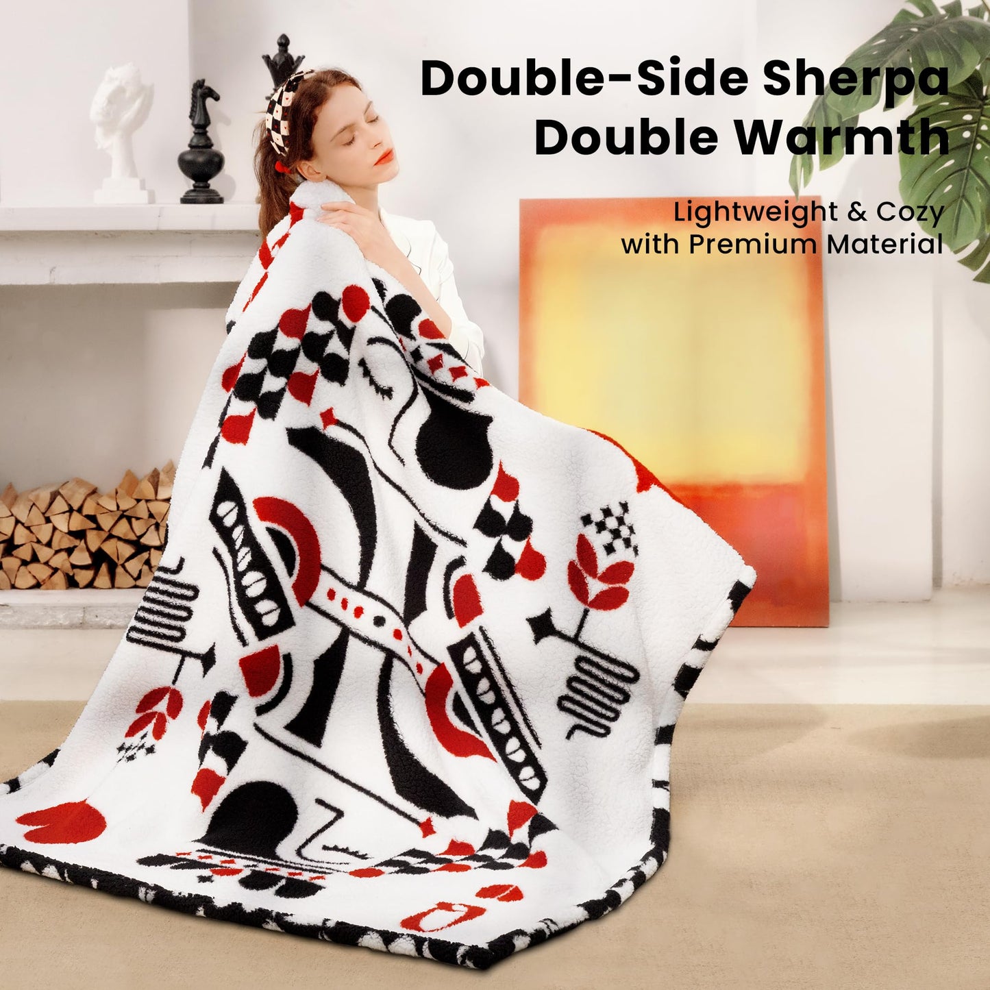 blunique Throw Blanket, Soft Double Sided Cozy Sherpa, Comfort and Warm Thick Fluffy Blanket Gifts for Women, Poker Print Blanket, 50x60 Inches, Red Q