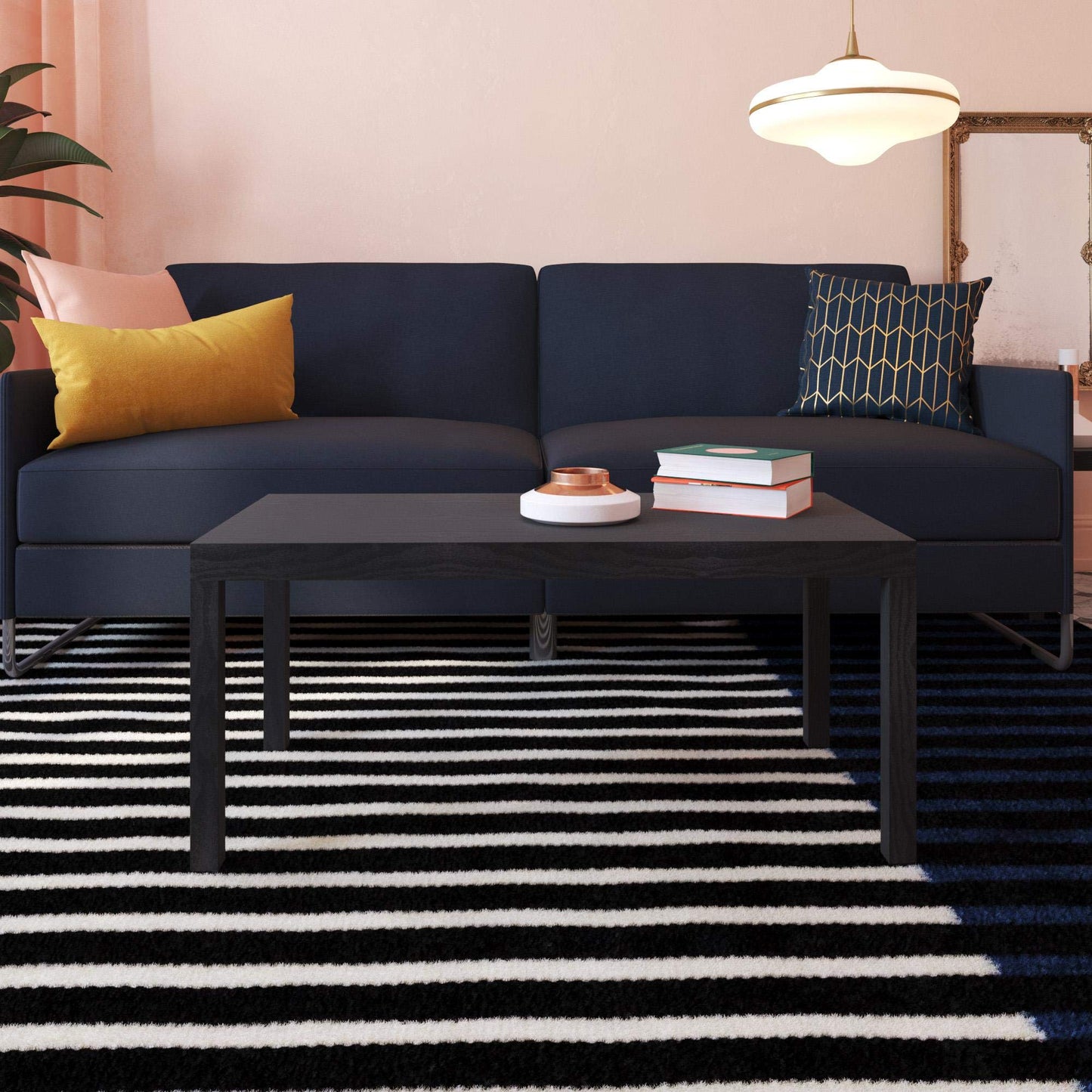 Ameriwood Home Black Coffee Table Parsons Coffee Table for Living Room, Black Oak