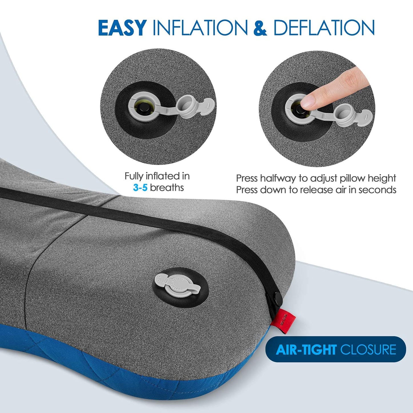 Hikenture Ultralight Inflatable Washable Pillow with Removable Cover for Neck Lumber Support - Upgrade Backpacking Pillow for Camping, Travel, Hiking, Backpacking (Blue)