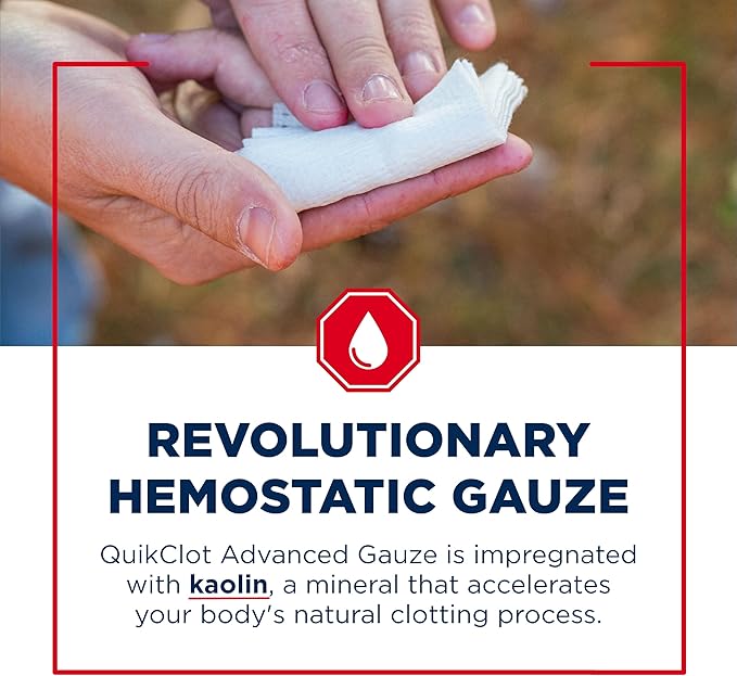 Adventure Medical Kits QuikClot Gauze - for Emergency Survival Kit, Doomsday Prepping Supplies & More - Stops Bleeding Fast with Kaolin - Flexible Hemostatic Medical Gauze - 3" x 24" (2 Strips)