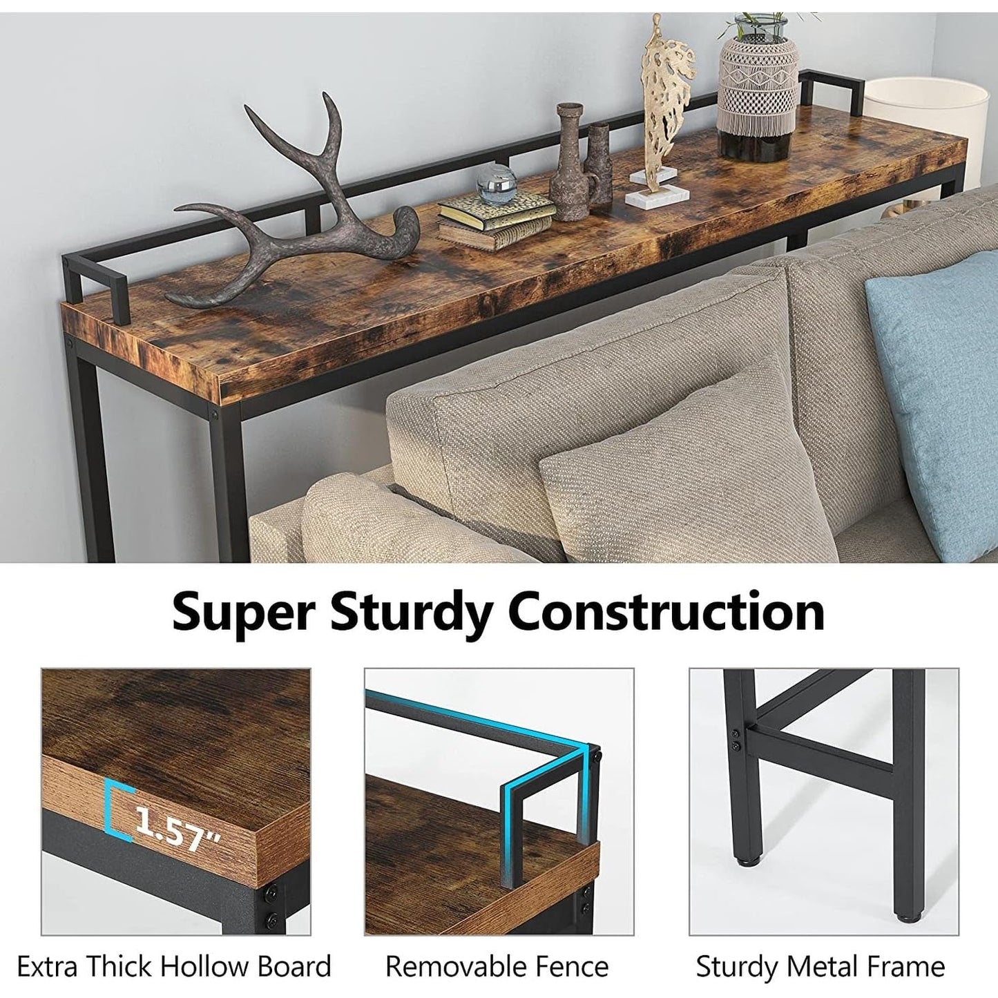 Overstock 70.9" Extra Long Sofa Console Table, Behind The Couch Table Narrow Entryway Table Brown Industrial, Rustic