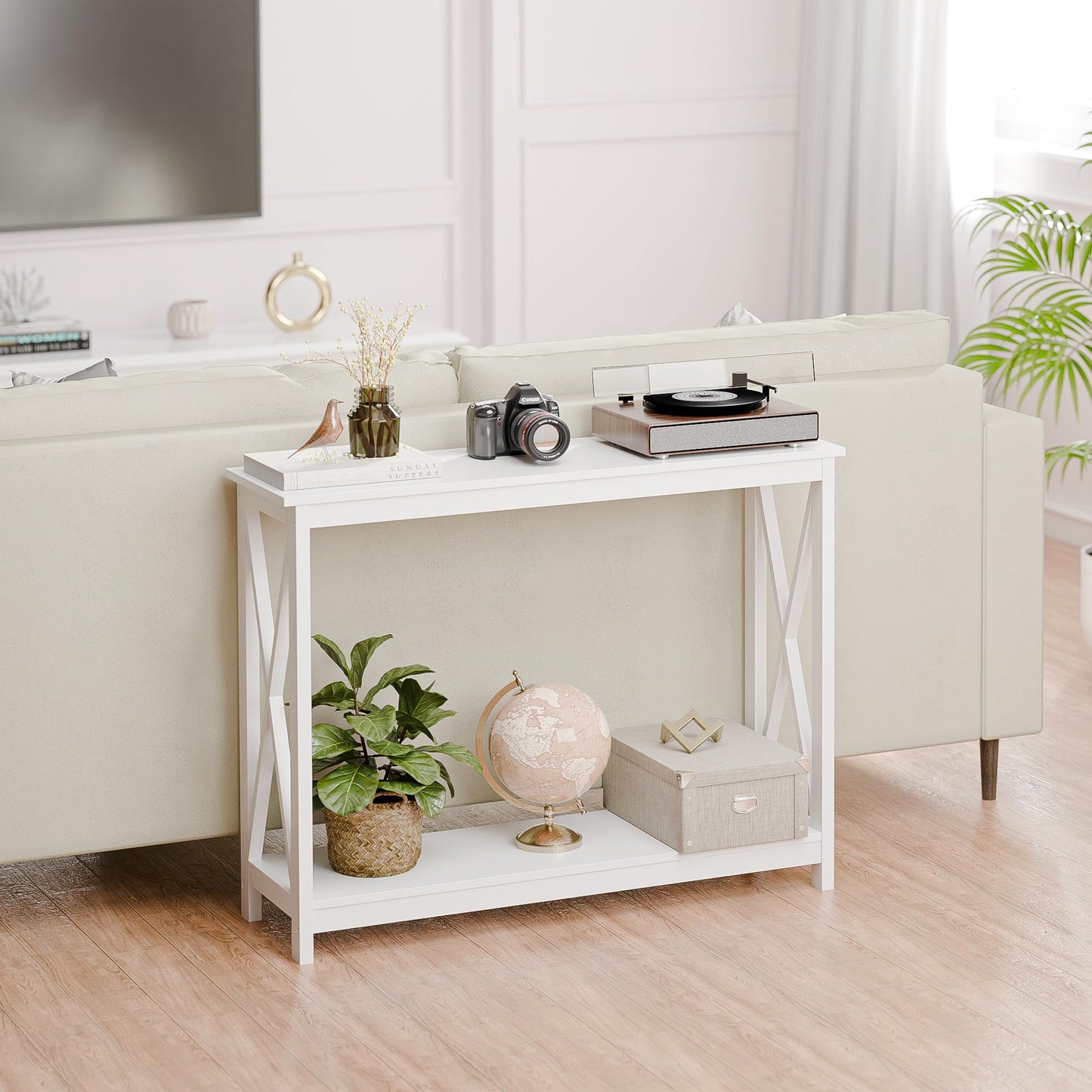 ZENY Console Table, Entryway Table, Narrow Sofa Table with 2-Tier Shelves, Entrance Table for Living Room, Entryway, Hallway, Foyer (White)
