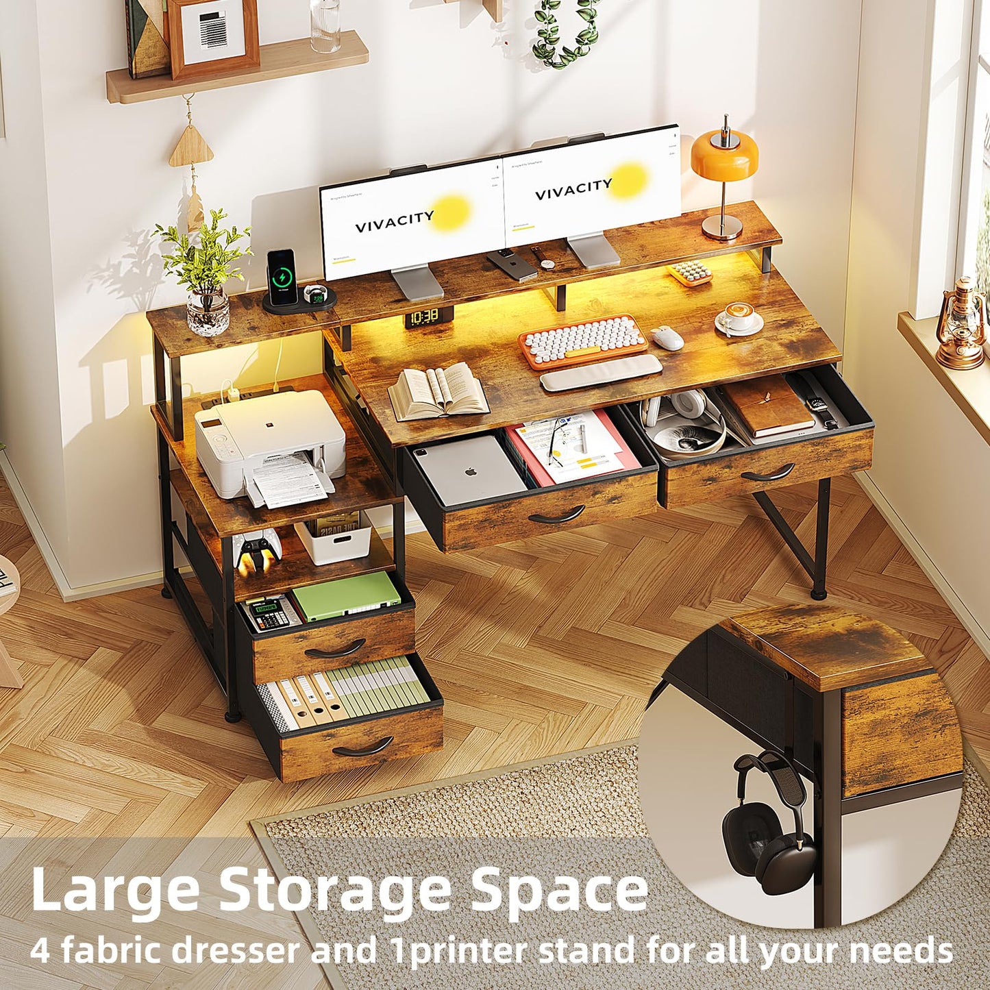 MUTUN Computer Desk, Office Desk, Home Office with Shelves, Gaming Desk Study Table with Monitor Stand