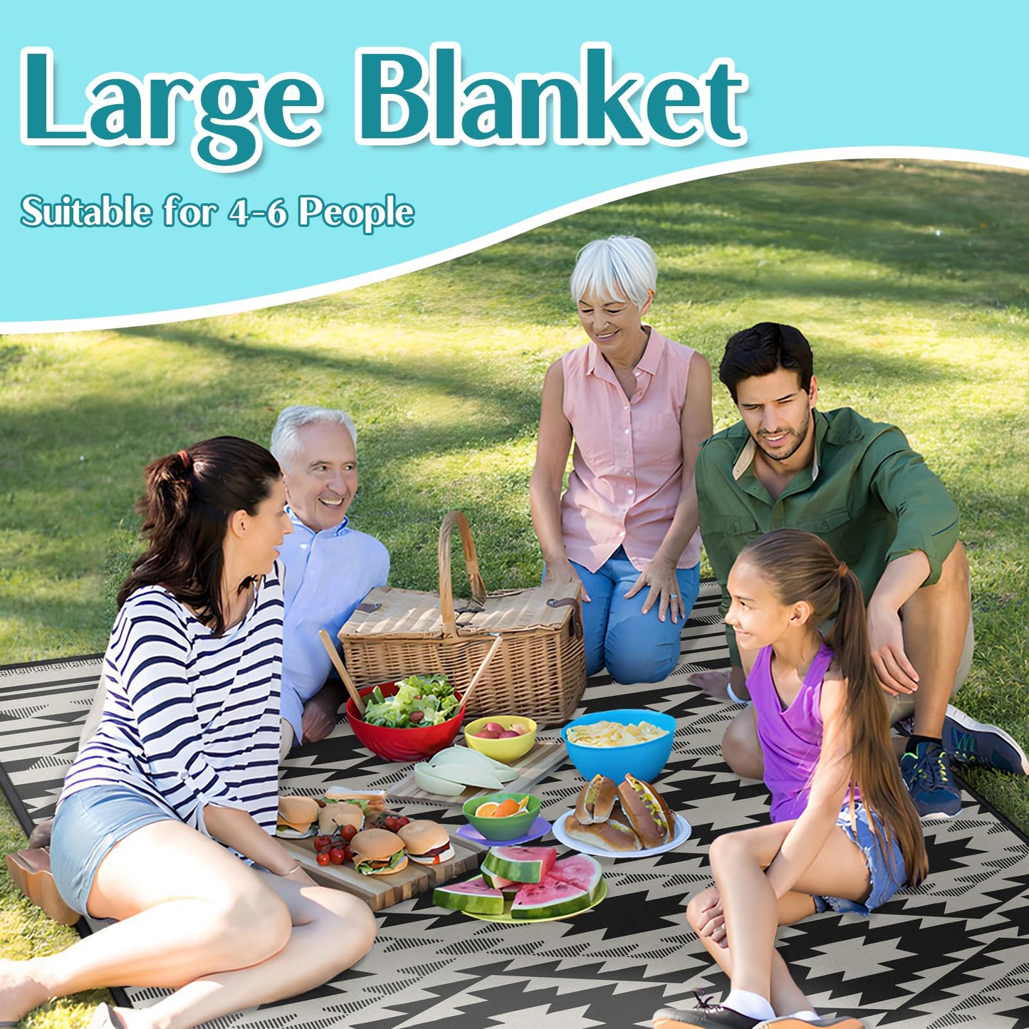 awufncksn Boho Picnic Blankets Waterproof Foldable, 60″X80″ Thick Three Layer Picnic Mat Tribal Outdoor Blanket for Grass, Beach Blanket Sandproof Picnic Accessories for Camping Party Park Patio