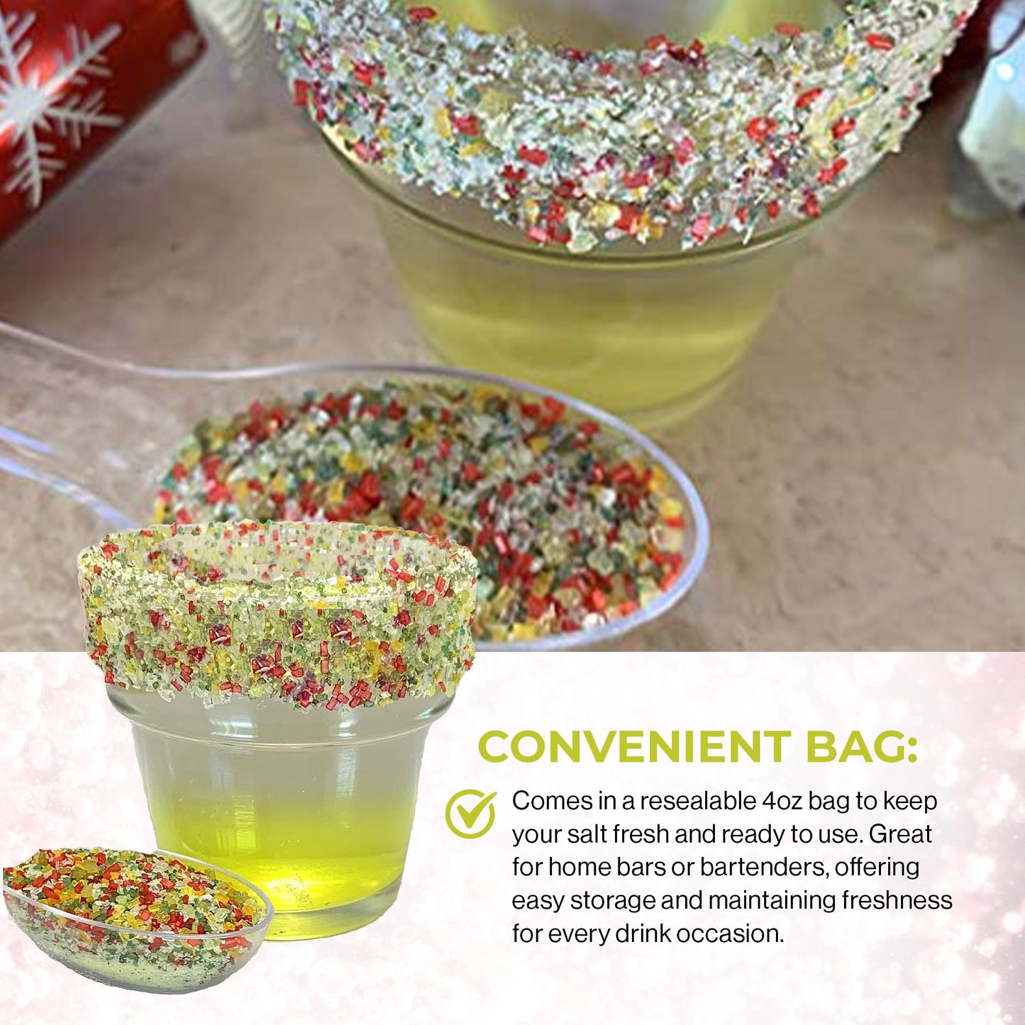 Snowy River Holiday Joy Cocktail Salt Blend - All Natural Rimming Salt for Margaritas & Cocktails, Culinary & Decorative Salt with Sweet & Savory Overtones