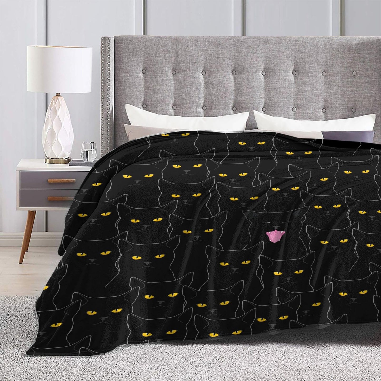 Black Cat Fleece Throw Blanket Soft Flannel Plush Lightweight Warm Cozy Blanket for Men Women Couch Bed Sofa Travel 80"x60"