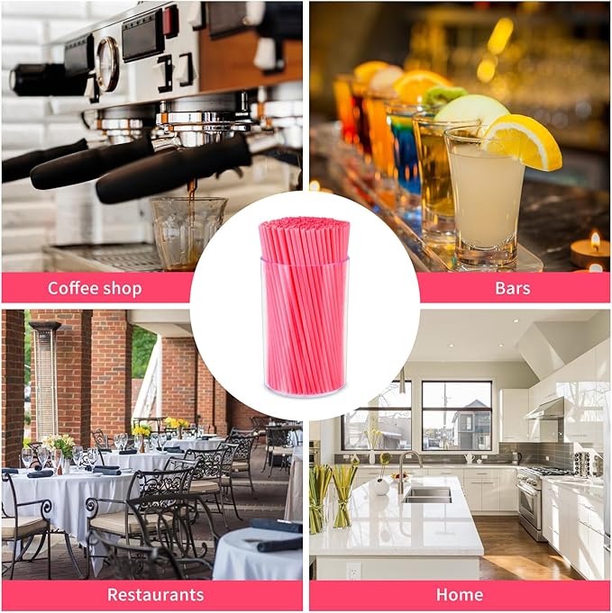 500 Pcs Neon Pink Coffee Stir Sticks Set Acrylic Stir Stick Holder Coffee Stirrers Holder Cocktail Straws Bar Straws Drink Stirrers for Coffee Bar Cocktail Tea Juice Party Supplies Restaurant Decor
