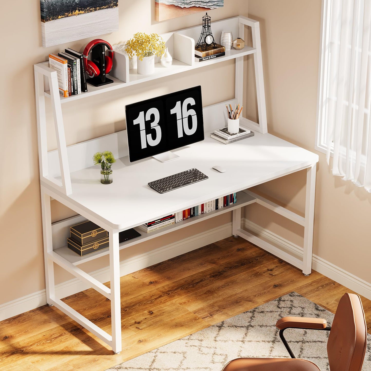Tribesigns Computer Desk with Hutch, 47 inches Home Office Desk with Space Saving Design with Bookshelf for Small Spaces