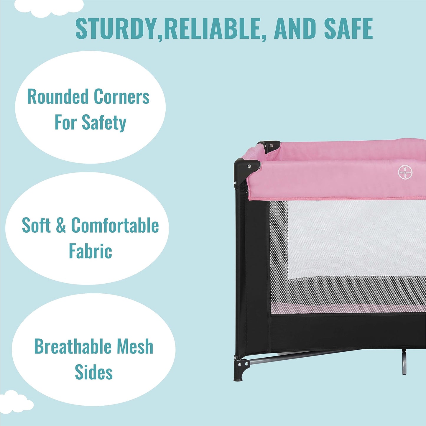 Dream On Me Zazzy Portable Playard with Bassinet in Pink, Packable and Easy Setup Baby Playard, Lightweight and Portable Playard for Baby with Mattress and Travel Bag