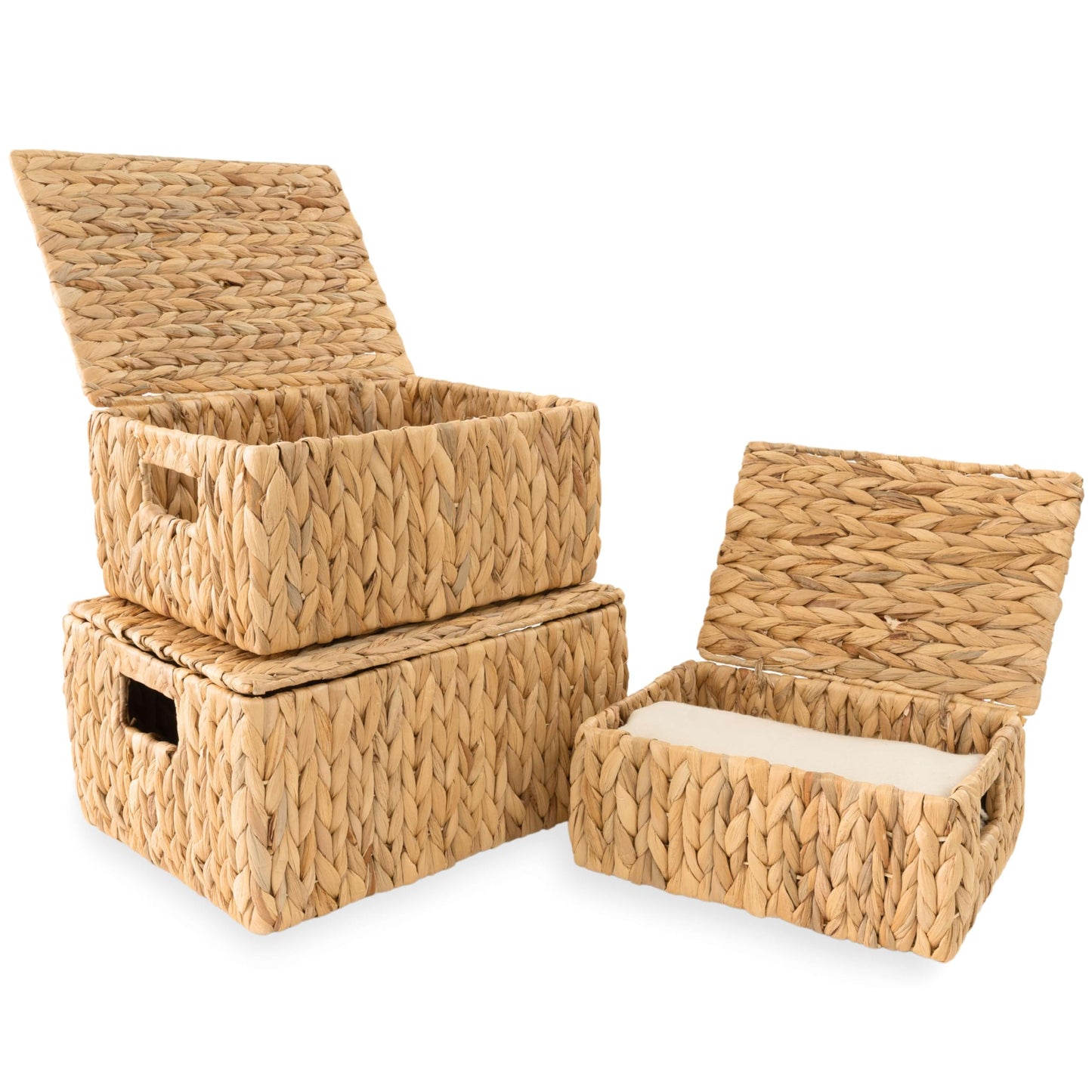 Wicker Storage Baskets with Lid, Set 3 Basket With Lid Decorative Storage Rectangle Wicker Storage Basket Large Rattan Storage Box Hyacinth Baskets