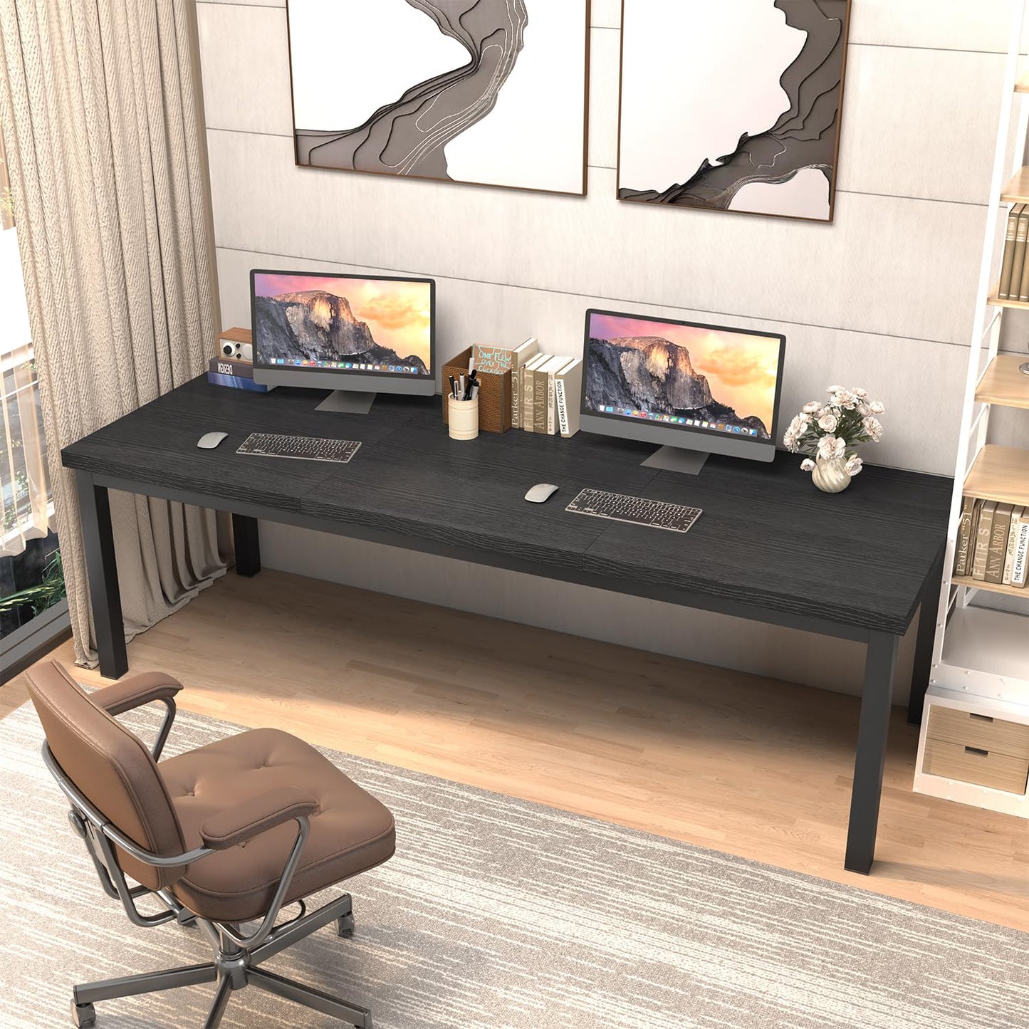 Woodalloy 78.7 Inch Large Computer Desk, Long Gaming Table, Modern Two Person Desk Large Executive Office Desk, Double Desks at Home, Perfect for Office Work, Gaming, Studying, Writing, Etc., Black.