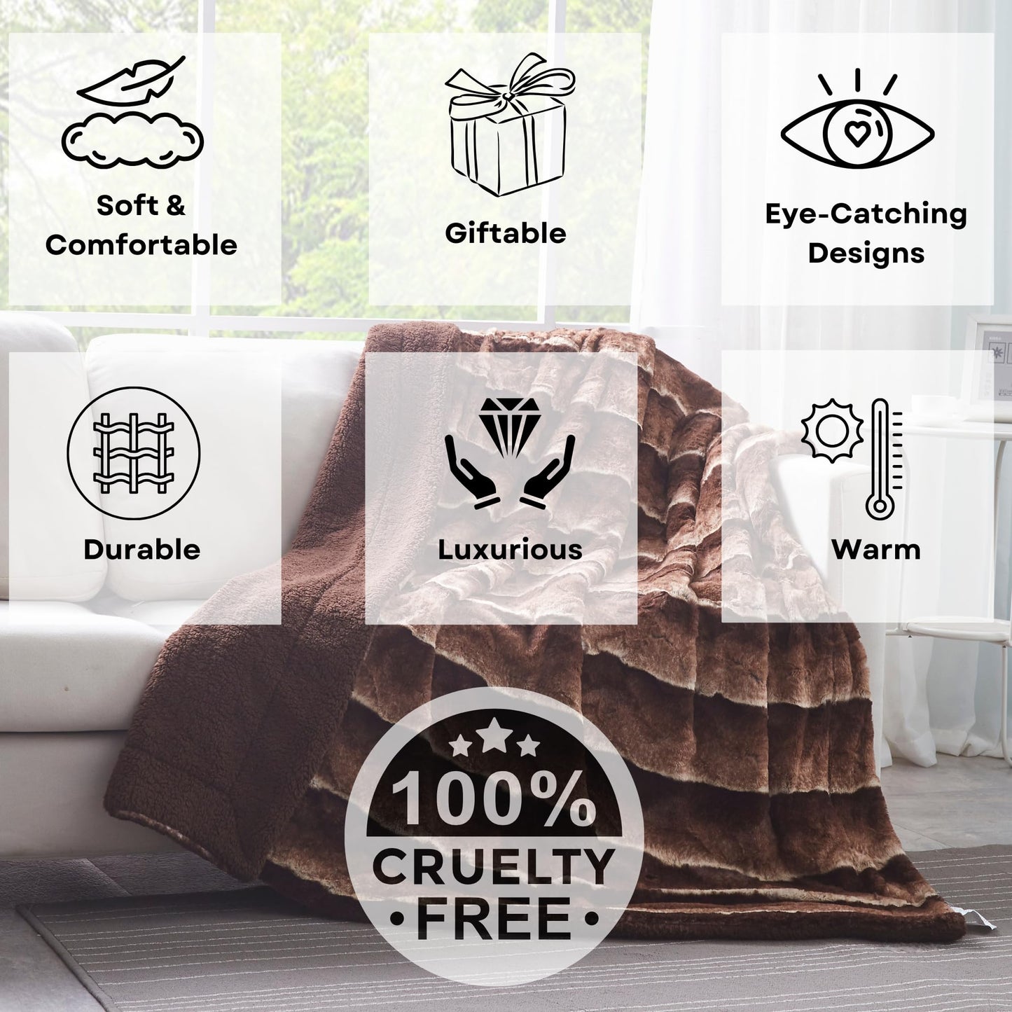 Tache 63 X 90 Inch Elegant Golden Dark Brown Faux Fur Super Soft Warm Sherpa Throw Blanket, Twin Size