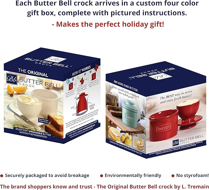 Butter Bell - The Original Butter Bell crock by L Tremain, a Countertop French Ceramic Butter Dish Keeper for Spreadable Butter, Café Matte Collection, White Matte