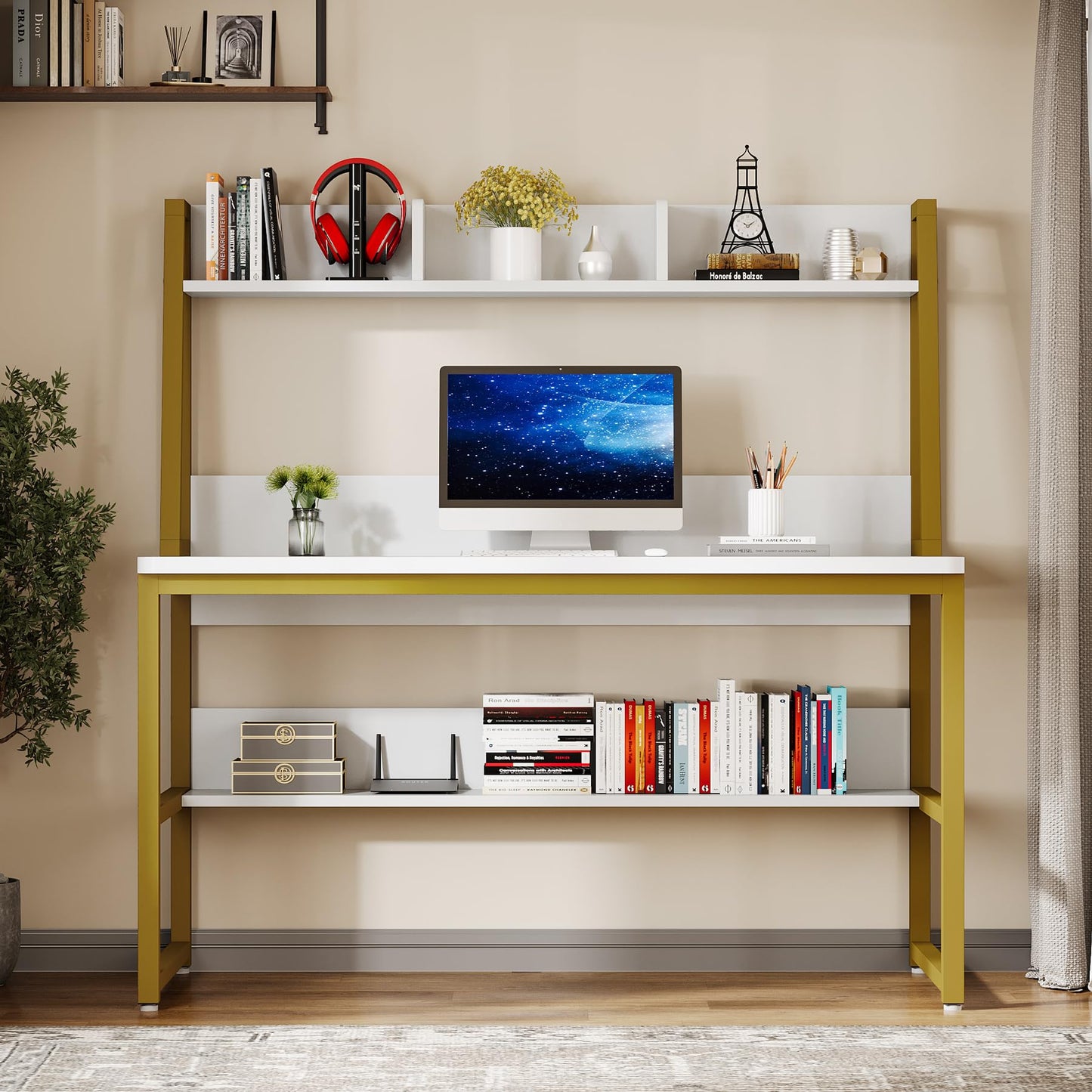 Tribesigns Computer Desk with Hutch, 47 inches Home Office Desk with Space Saving Design with Bookshelf for Small Spaces