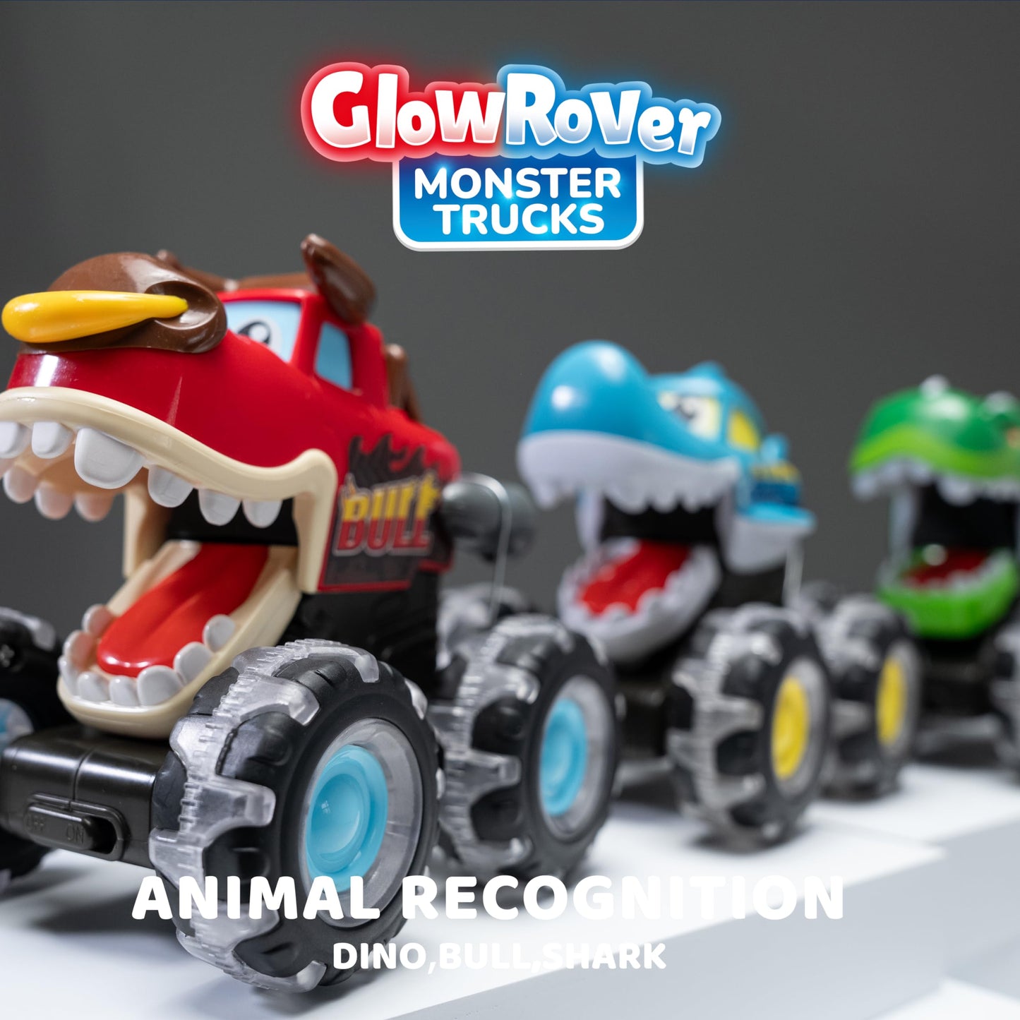 JOYIN 3 Pack Monster Truck Toy - Motion Activated Light-Up Cars for Toddlers - Monster Treads Lightning Wheels - Baby Toy Present - Press & Go Cars for Boys Girls Birthday Gifts