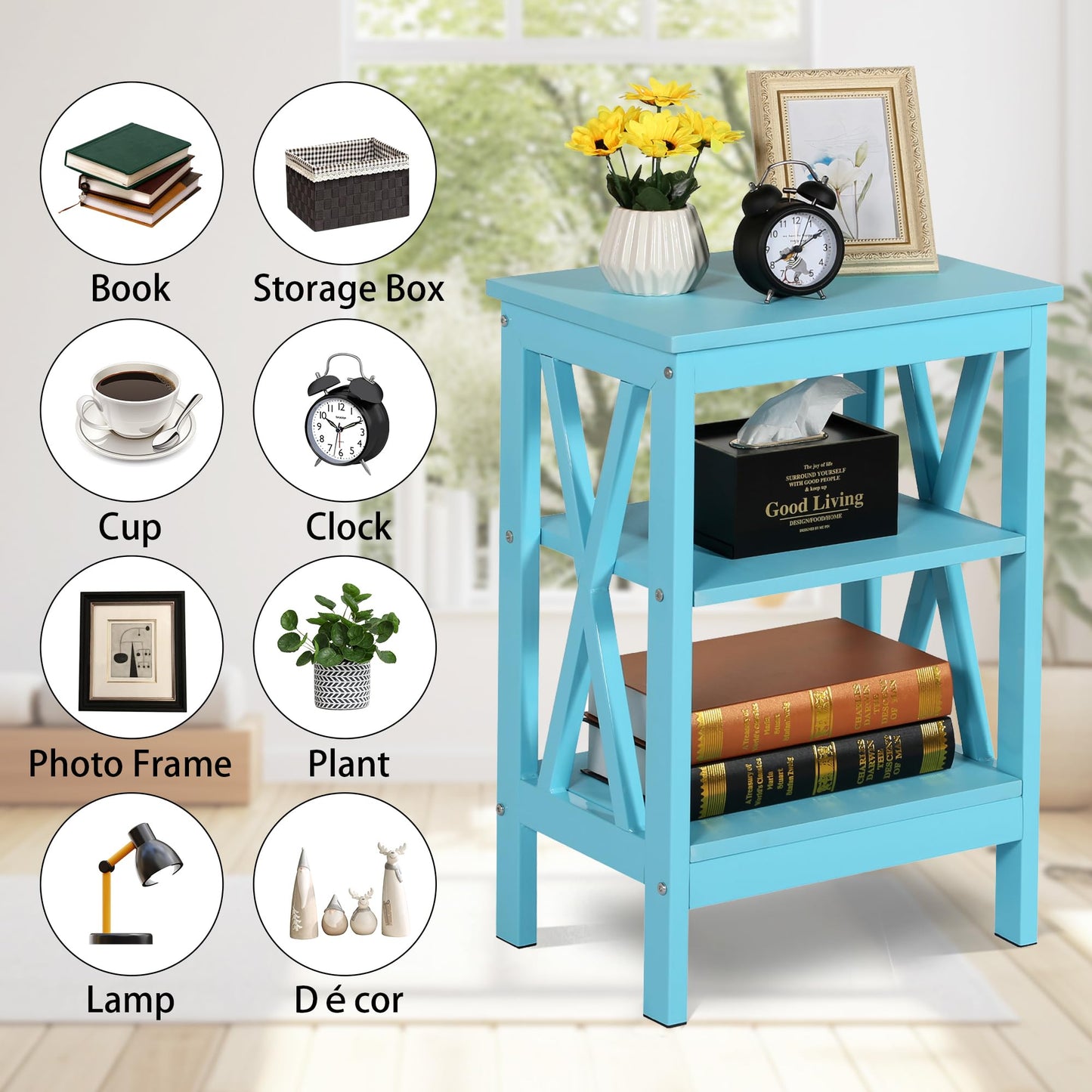 VECELO Modern Nightstands X-Design Side End Table Night Stand with Storage Shelf for Bedroom,Living Room,