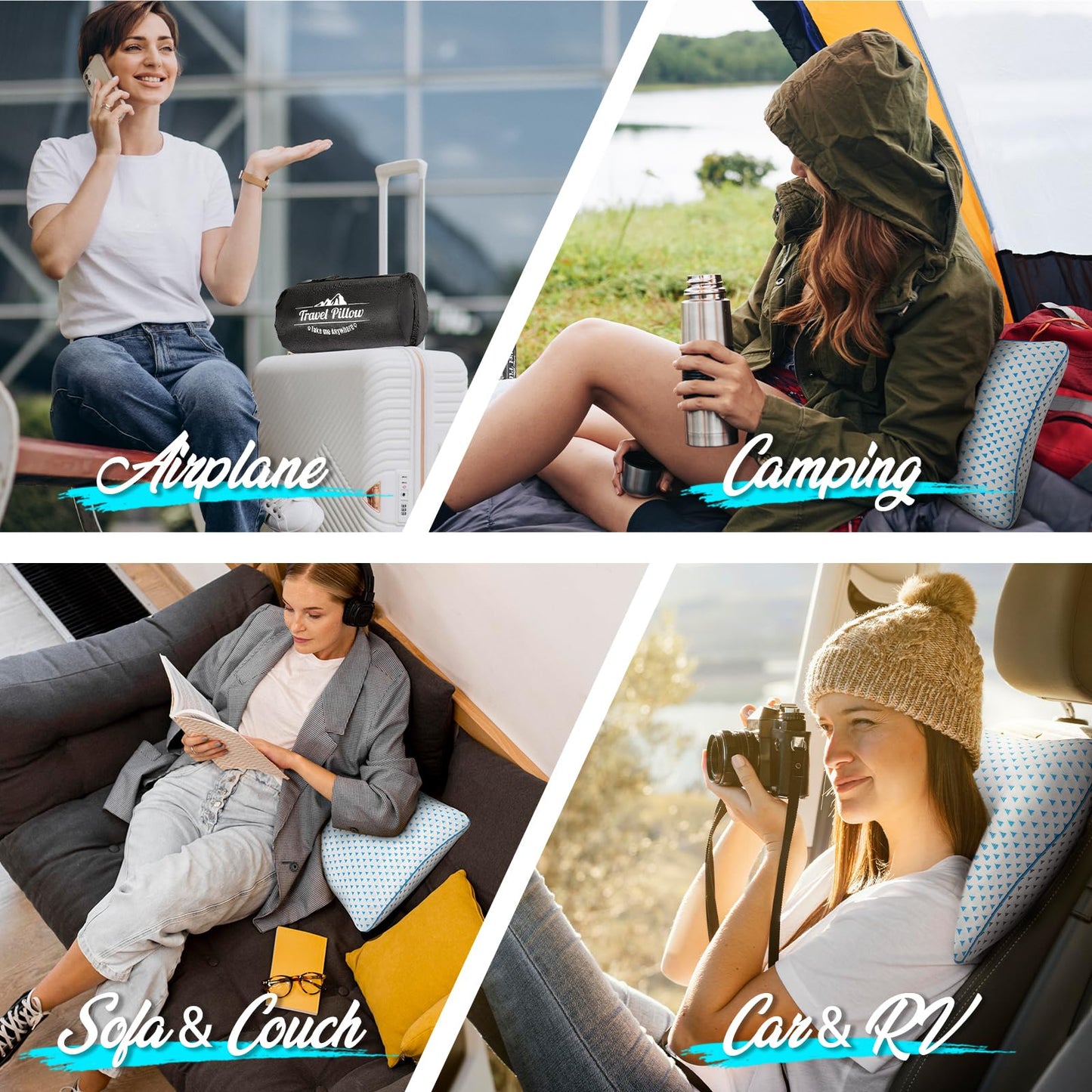 Small Cooling Shredded Memory Foam Pillow for Travel & Camping, Compressible Adjustable Gel Bed Pillow Washable Cover, Medium Firm Neck Lumbar Support, Ideal Sleeping,Car,Airplane,Toddler,Backpacking