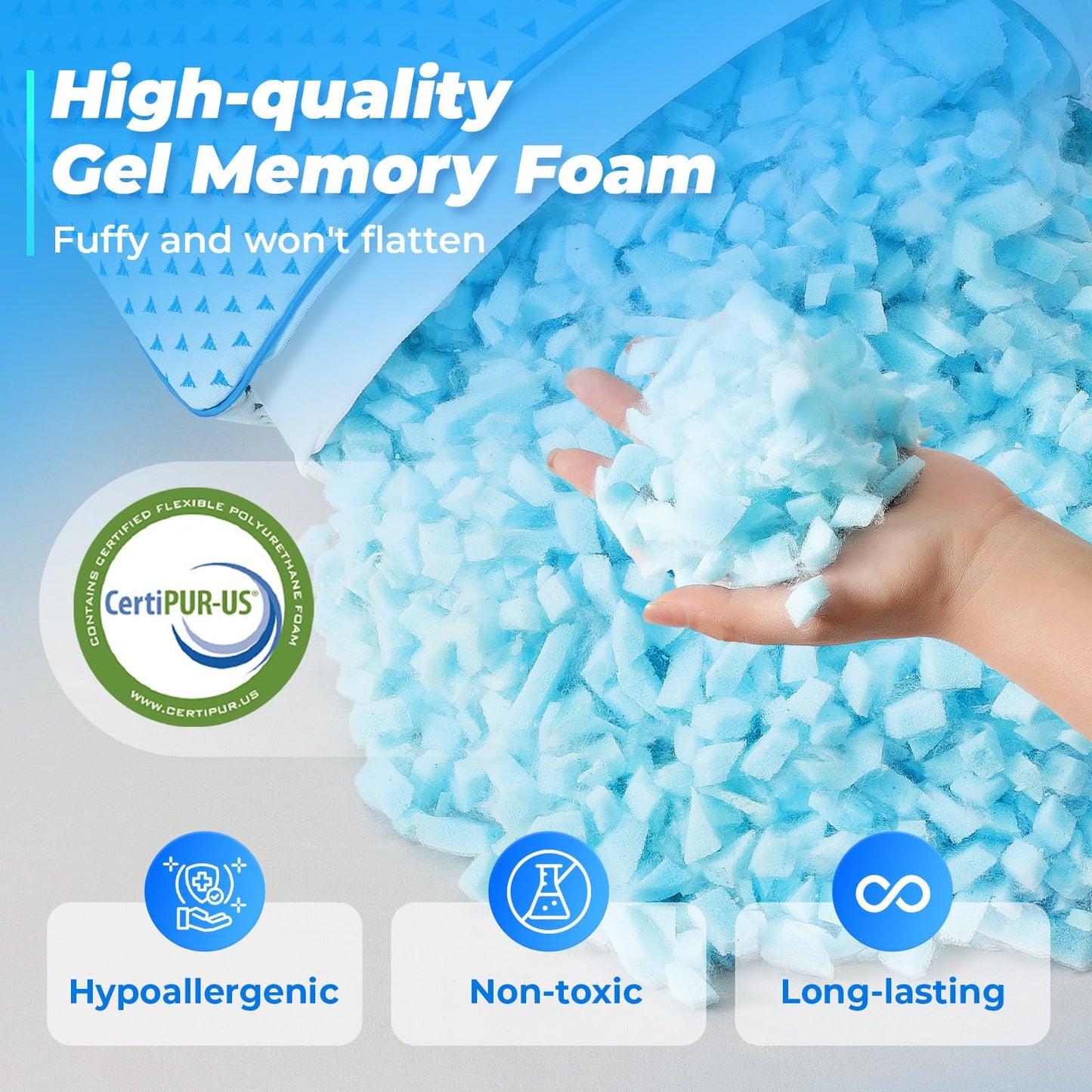 Small Cooling Shredded Memory Foam Pillow for Travel & Camping, Compressible Adjustable Gel Bed Pillow Washable Cover, Medium Firm Neck Lumbar Support, Ideal Sleeping,Car,Airplane,Toddler,Backpacking