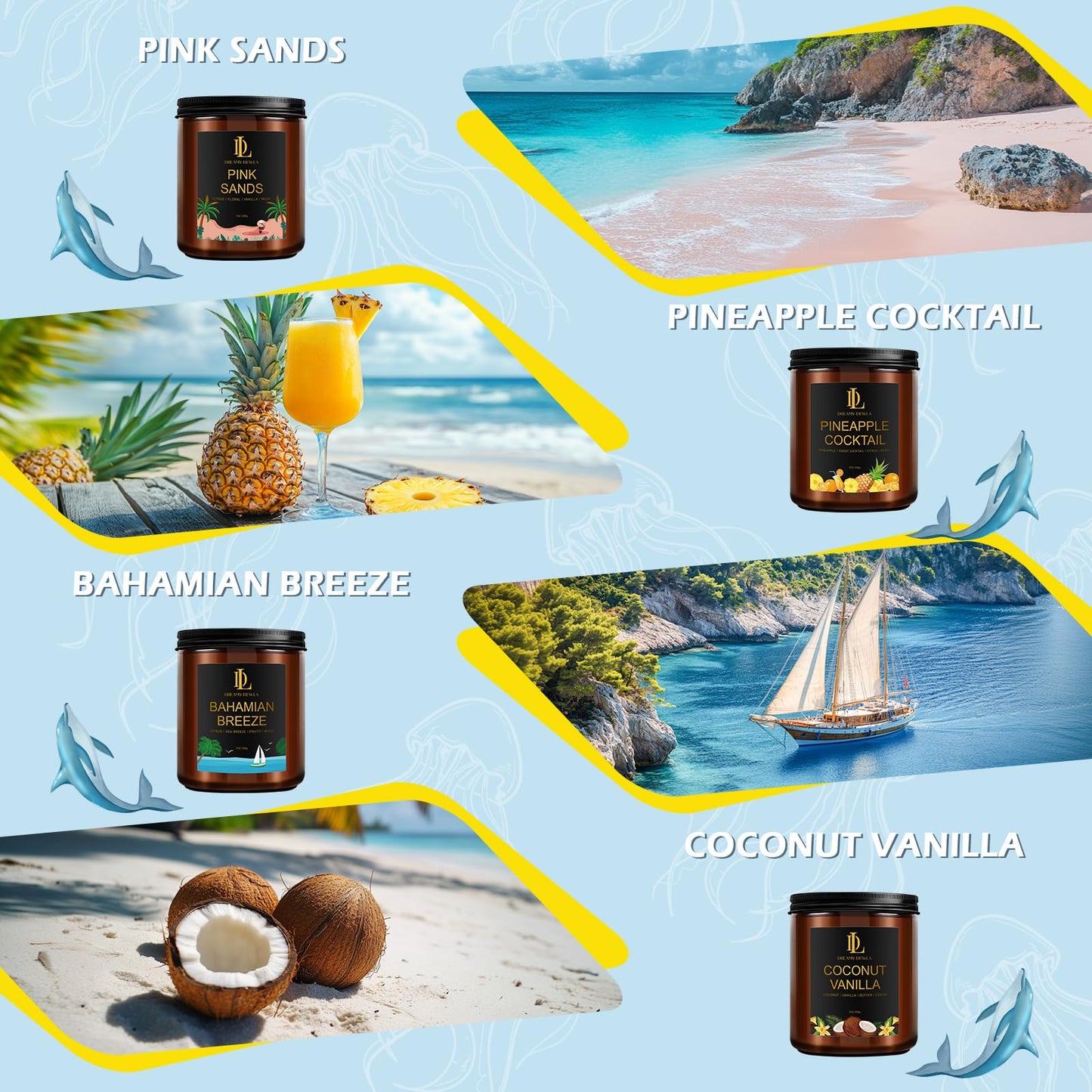 Scented Candles for Home, 4 Pack 28oz Soy Candle for Home Scented, Aromatherapy Candle Gift Set for Women Men, Summer Scents of Pink Sands/Coconut Vanilla/Pineapple Cocktail/Bahama Breeze