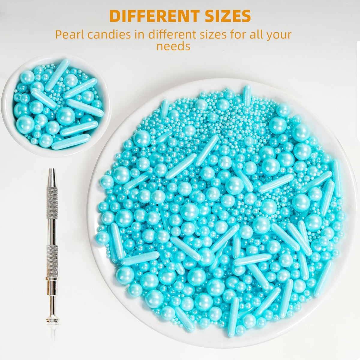 Kasvan Blue Mix Sugar Sprinkles - Edible Candy Pearls with 4-Claw Sprinkle Pen,118g/4.16 Oz, Gift Box Pack, Baking Cake Decorations, Ice Cream Toppings and Cookie Decorating (Blue)