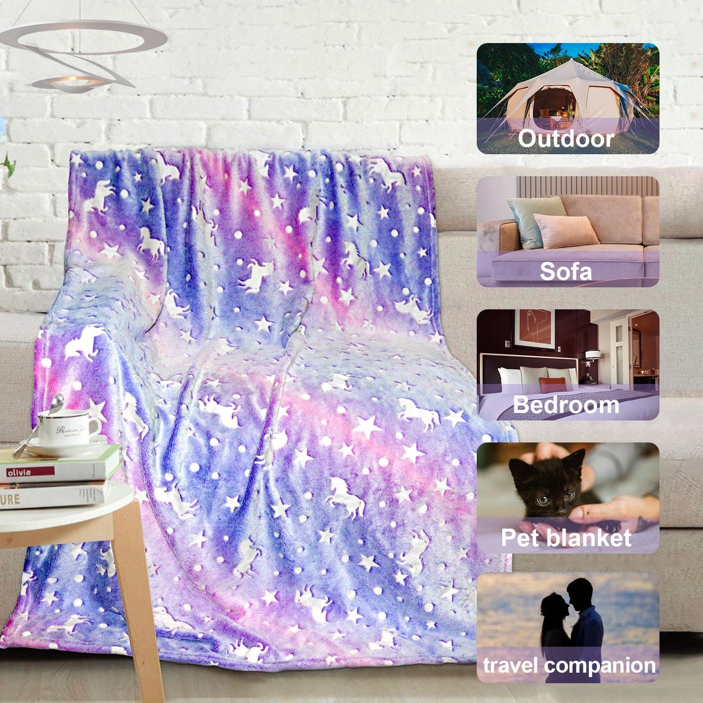 Unicorn Glow in The Dark Blanket for Girls/Kids Age 3-12, Soft Fleece Throw - 40"x60"