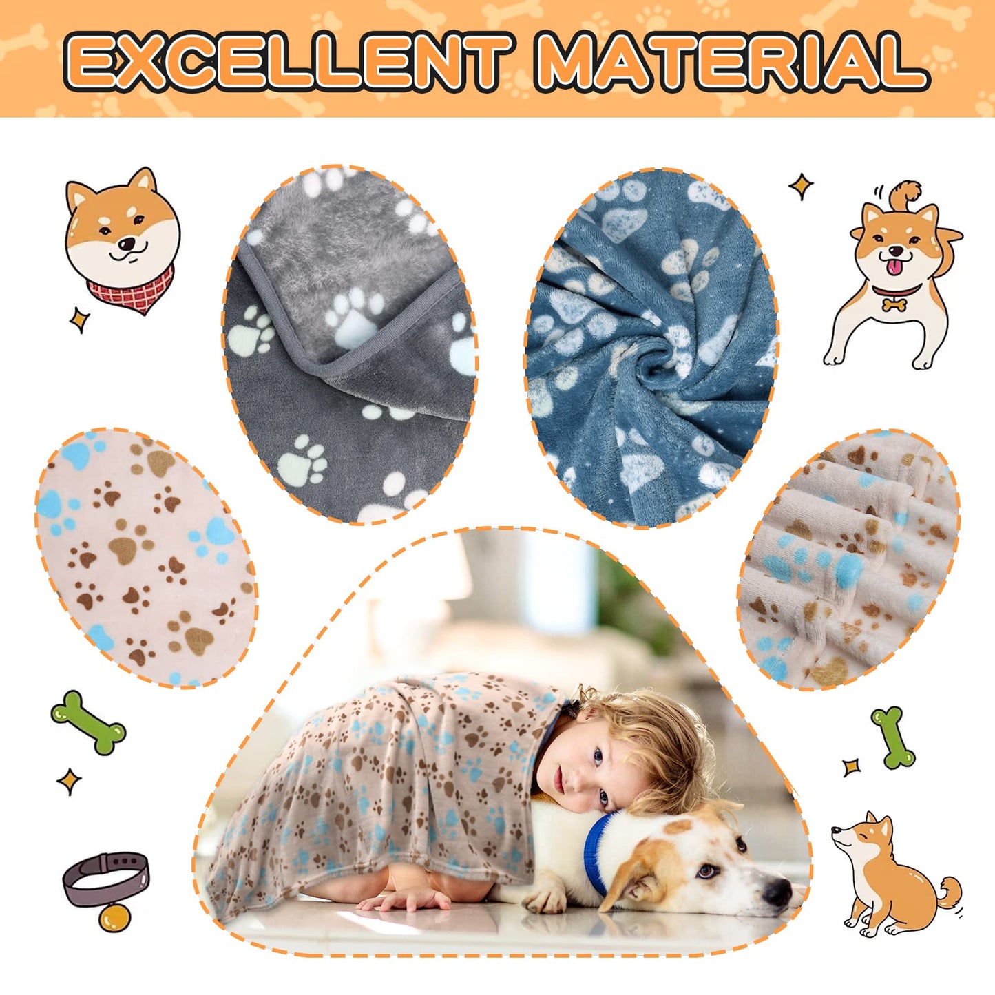 Rezutan 1 Pack 3 Blankets for Dogs, Dog Blankets for Large Dogs, Medium Dog Blanket Super Soft Fluffy Premium Fleece Pet Blanket Flannel Throw for Dog Puppy Cat Paw Blanket(41x31inch)