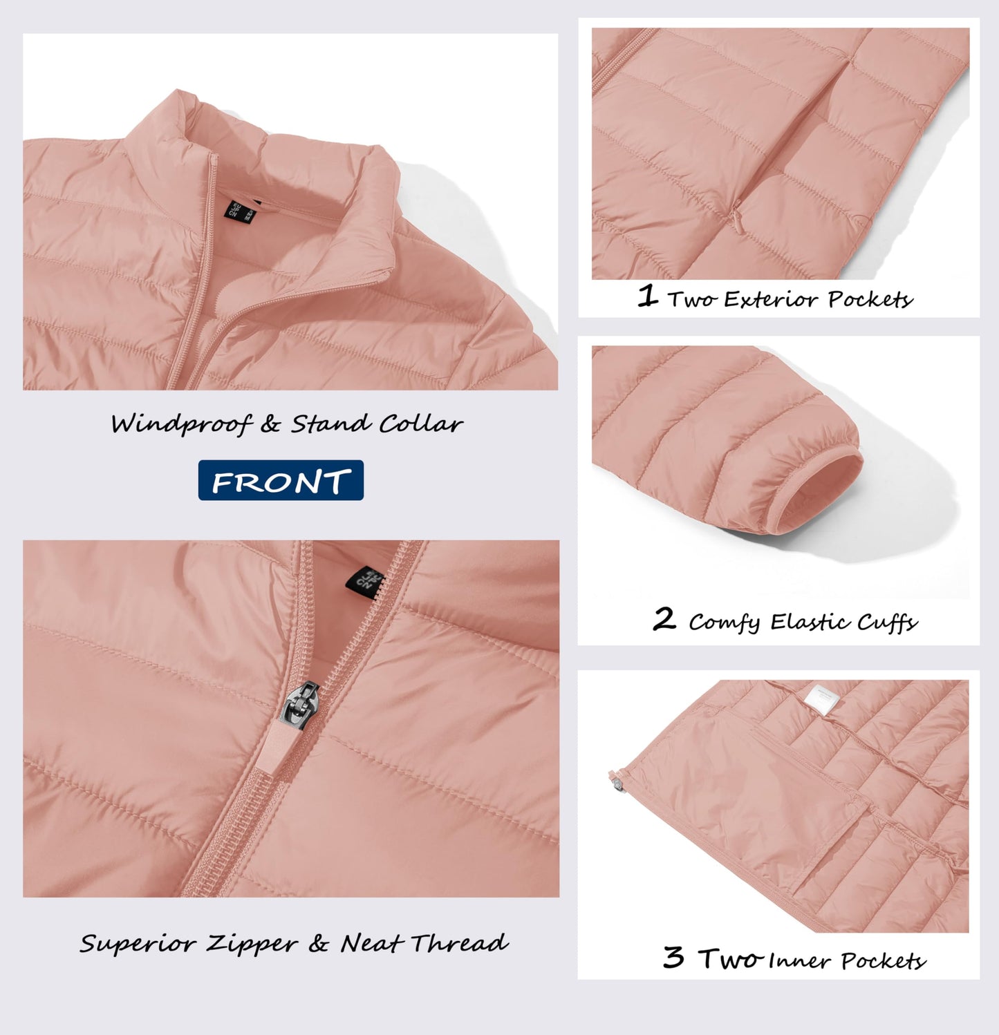 MAGCOMSEN Womens Puffer Jacket Ultra-light Quilted Zip-up Padded Winter Warm Outwear with 4 Pockets, Apricot S