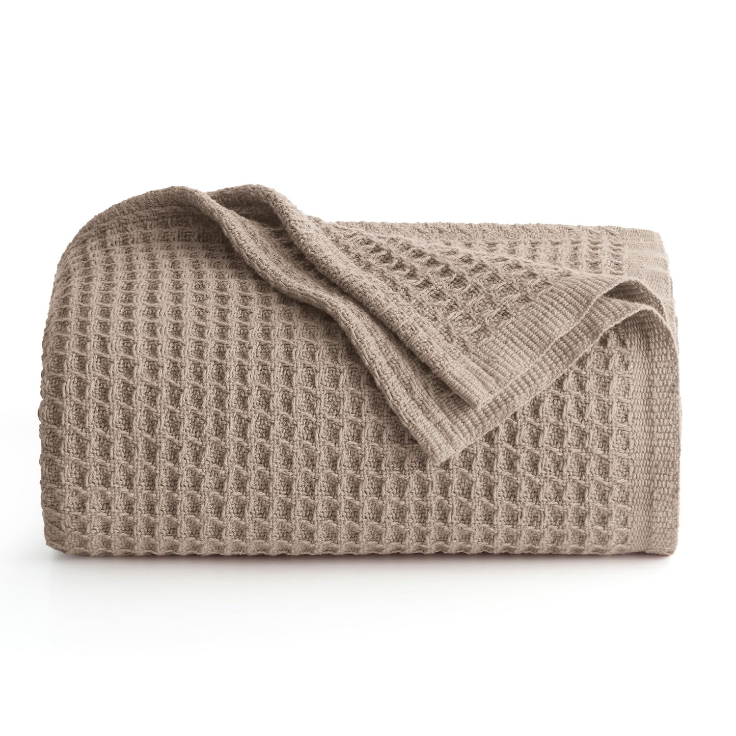 Bedsure 100% Cotton Large Throw Blanket for Couch 50x70 inches - Breathable and Soft, Waffle Weave Throw Blanket for Office, Tan