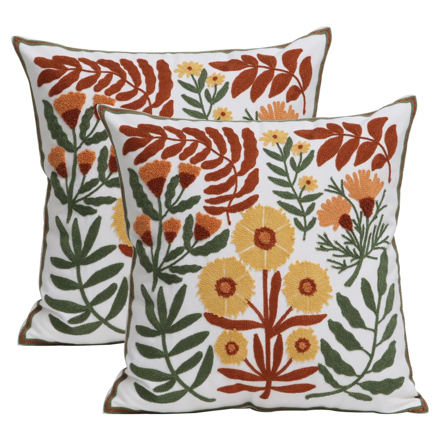 Pilmandu Set of 2 Embroidered Decorative Throw Pillow Covers Couch Square Pillowcases Cushion for Bedroom Sofa Farmhouse Decor 18x18 Inch (Dandelion Flower)