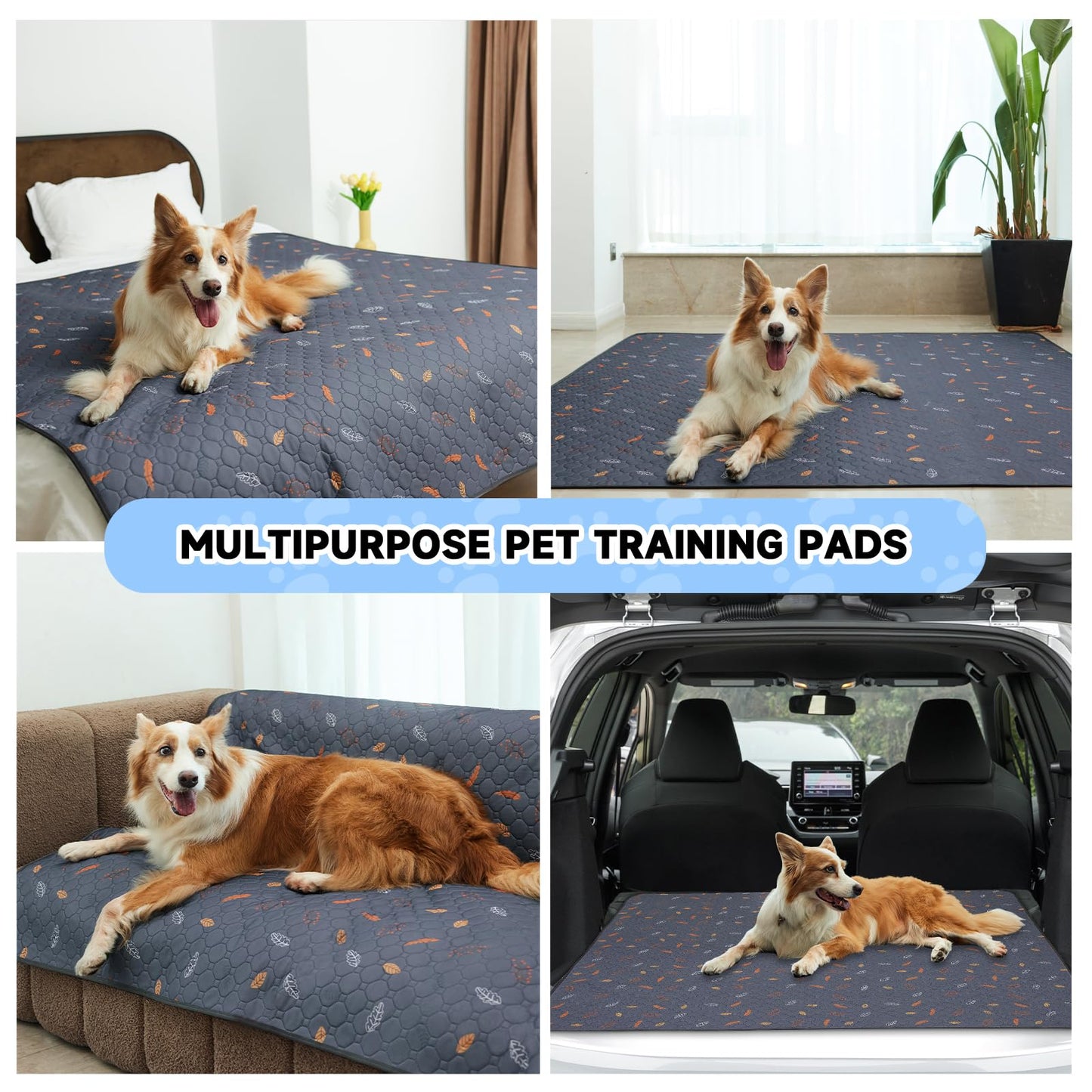 Sunheir Washable Pee Pads for Dogs - 2-Pack Thick Heavy Absorbency Reusable Pee Pads Prevent Leakage Non-Slip, Waterproof Pet Training Pads for Puppy Playpen, Crate, Whelping Box, Potty Training, Grey