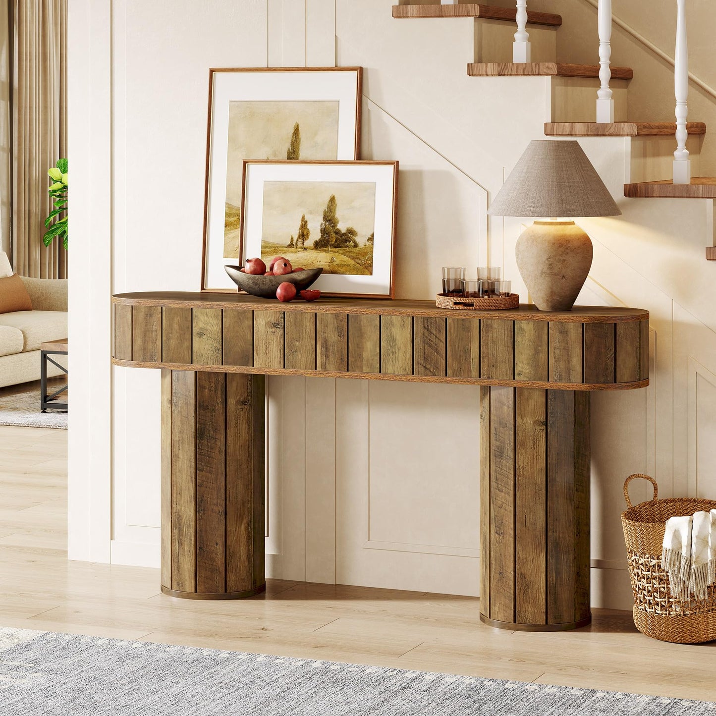 Tribesigns Farmhouse Console Table for Entryway, 63-Inch Long Sofa Table Behind Couch for Hallway, Living Room, Entrance, Rustic Brown