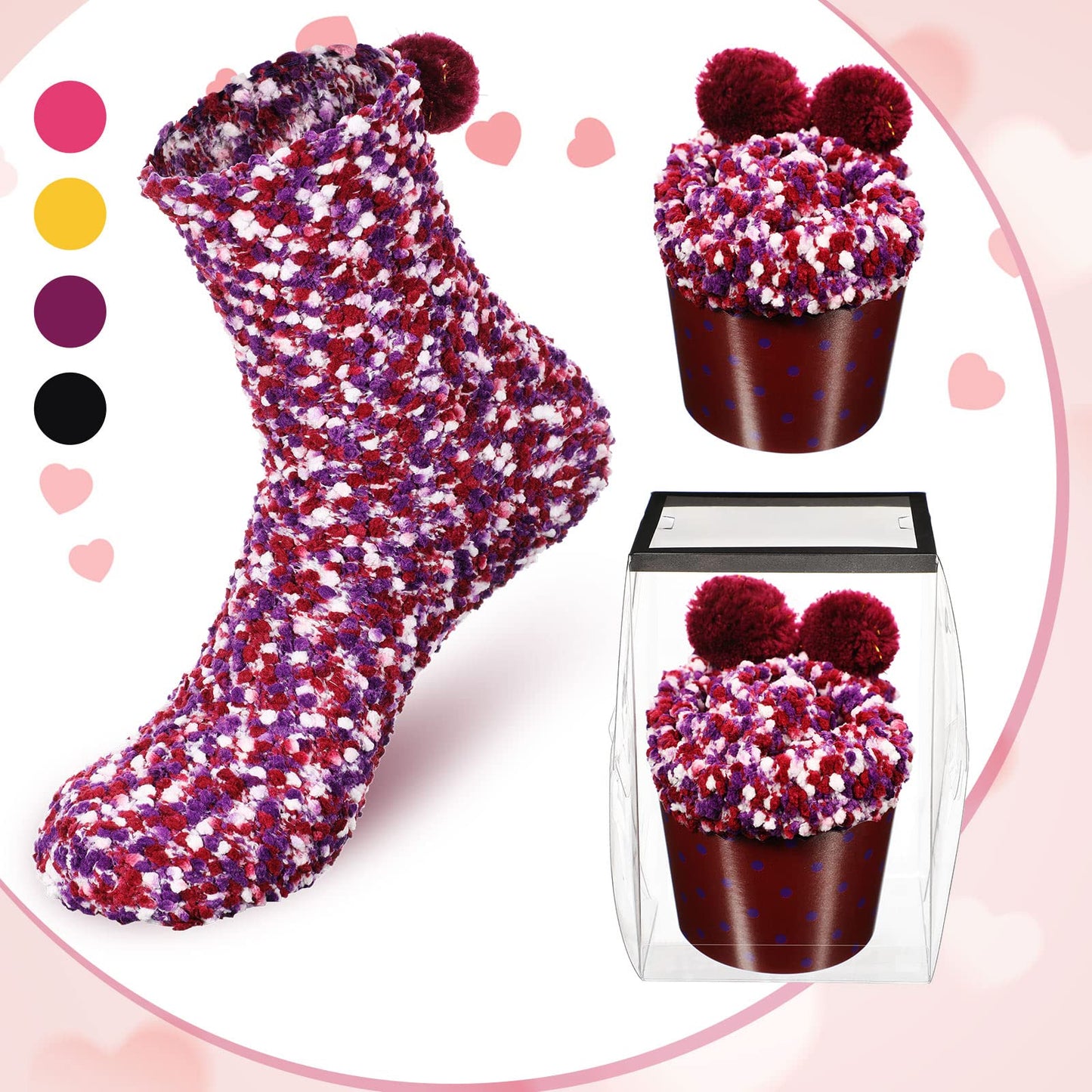 Hicarer 9 Pairs Valentine Cupcake Socks Gift for Women Girl Stocking Stuffers Christmas Gifts Fuzzy Fluffy Sock