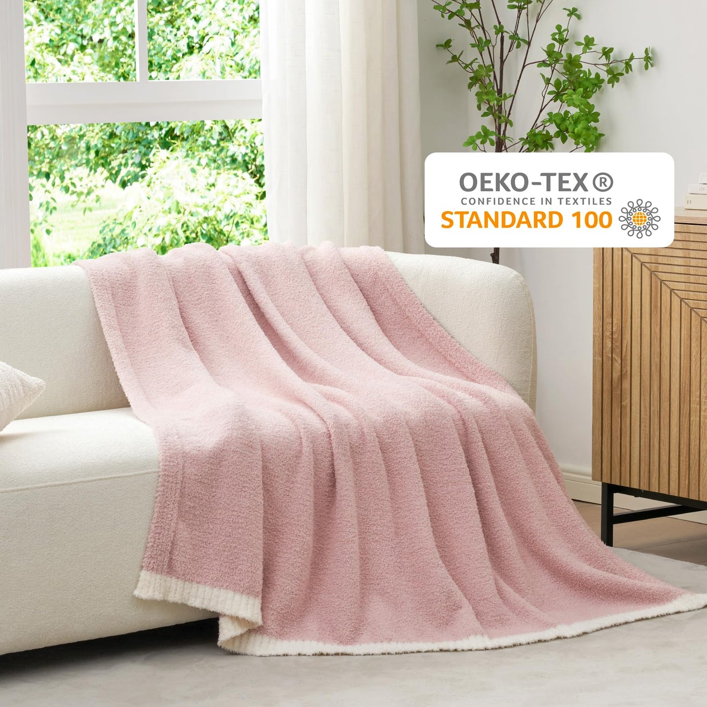 Snuggle Sac Ultra Soft Throw Blanket for Couch Bed Sofa 50x60 inches, Reversible Pink Blanket Microfiber Fluffy Fuzzy Cozy Knit Throws for Women Mothers Birthday Gifts