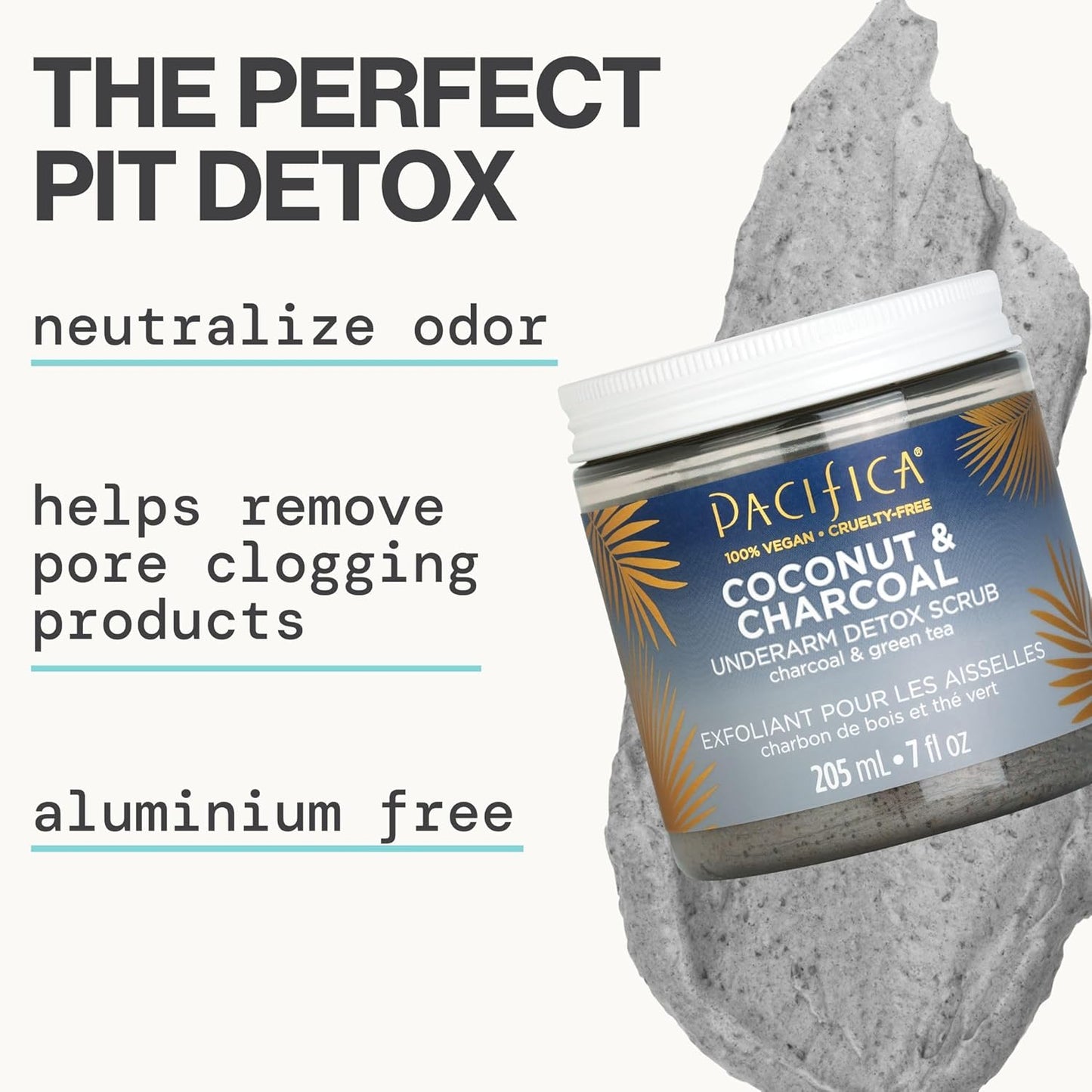 Pacifica Underarm Body Scrub - Armpit Detox Coconut & Charcoal Deodorant– Exfoliating & Nourishing for Natural Deodorant Users – Aluminum-Free & Safe for Sensitive Skin, Vegan & Cruelty-Free, 7 fl oz