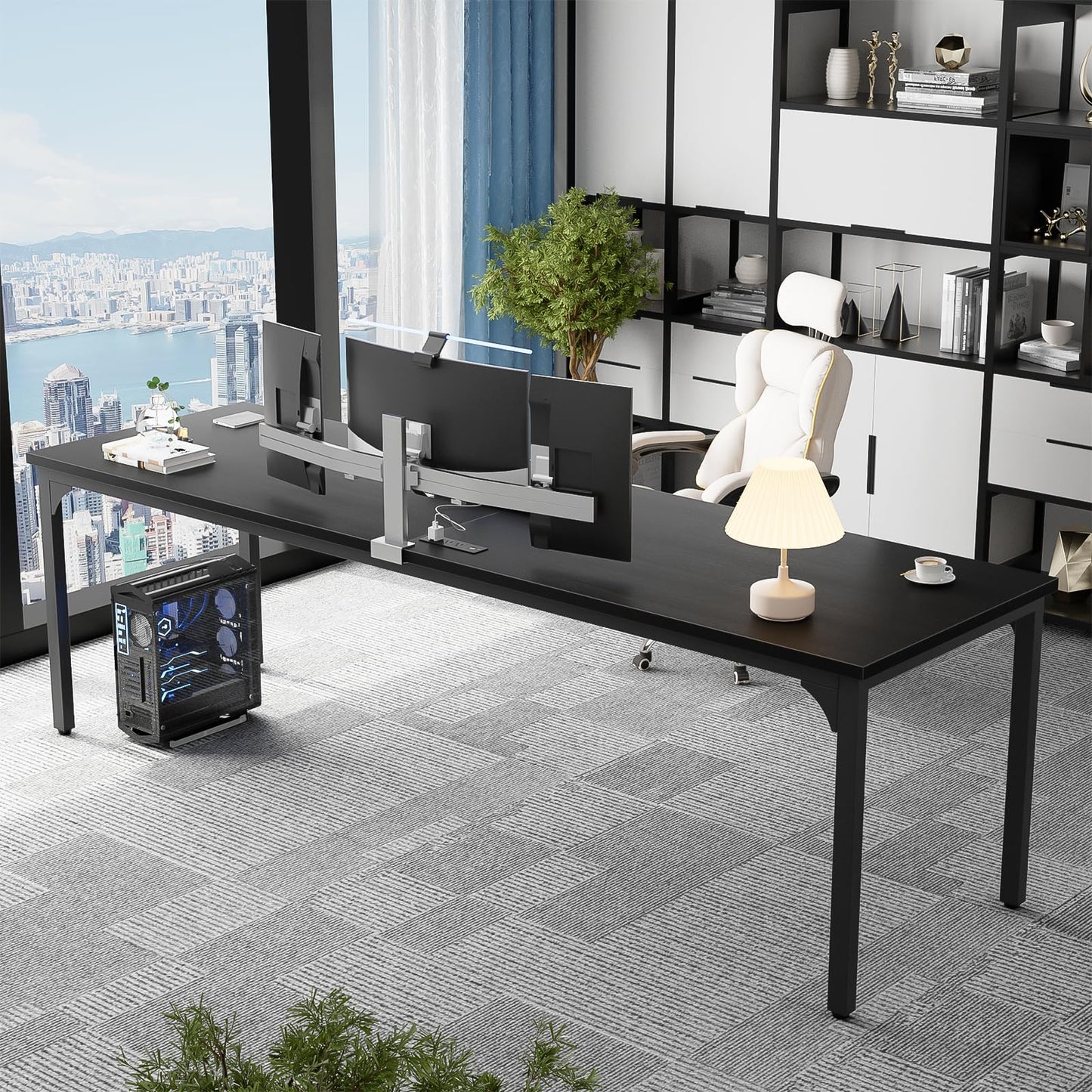 Unikito 78.7 Inches 2 Person Desk with Power Outlet, Long Double Home Office Computer Desks, Large Simple Desk, Modern Study Writing Table Workstation, Large Legroom, Metal Frame, Black