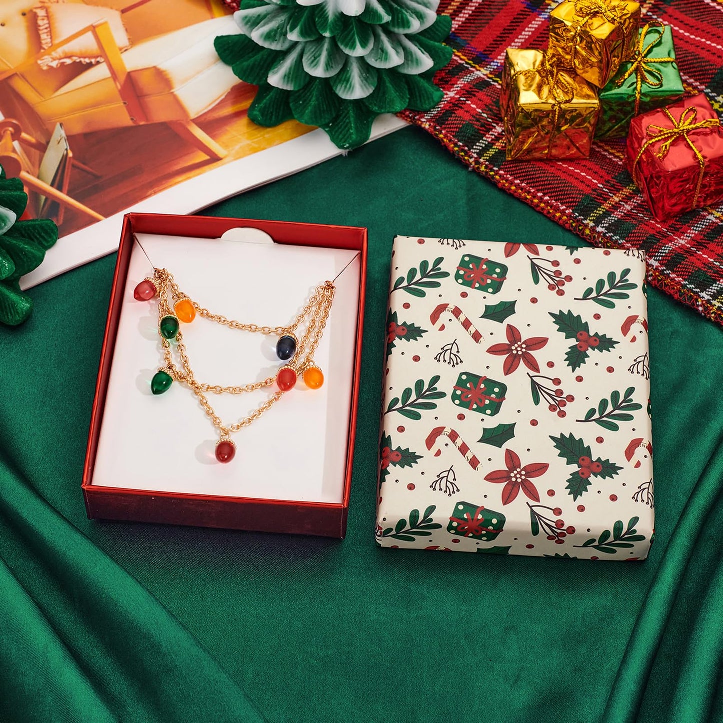 ENSKEFEN Christmas Light Necklaces for Women Colorful Long Christmas Light Bulbs Necklace Acrylic Xmas Necklace Holiday Jewelry