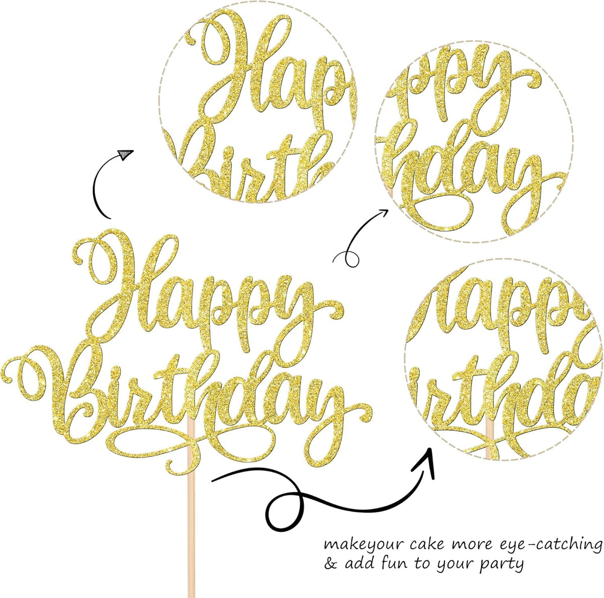 1 PCS Happy Birthday Cake Topper Glitter Happy Birthday Cake Pick Bunting Decor for Anniversary Celebrating Happy Birthday Party Cake Decorations Supplies Gold