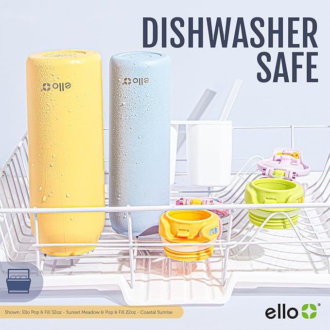 Ello Pop & Fill 32oz Stainless Steel Water Bottle with QuickFill Technology, Double Walled and Vacuum Insulated Metal, Leak Proof Locking Lid, Straw and Chug, Reusable, BPA Free, Strawberries