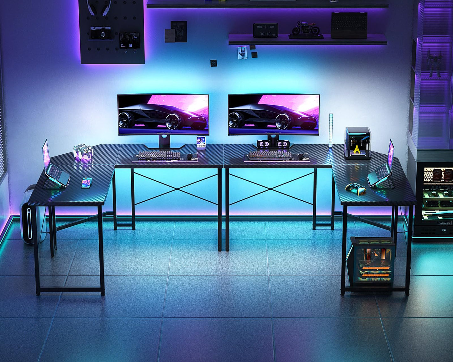 Casaottima L Shaped Gaming Desk, Corner Desk Gaming Table for Home Office, Computer Desk Sturdy Writing Workstation for Small Space, Easy to Assemble, 51 inch, Carbon Fiber Surface, Black