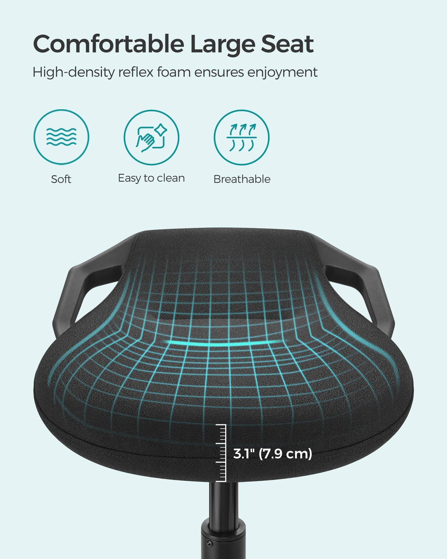 SONGMICS Standing Desk Chair, Adjustable Ergonomic Wobble Stool, 23.6-33.3 Inches Drafting Chair, Swivel Sitting Balance Stool, Fabric Upholstery, Anti-Slip Bottom Pad, Ink Black UOSC02BK