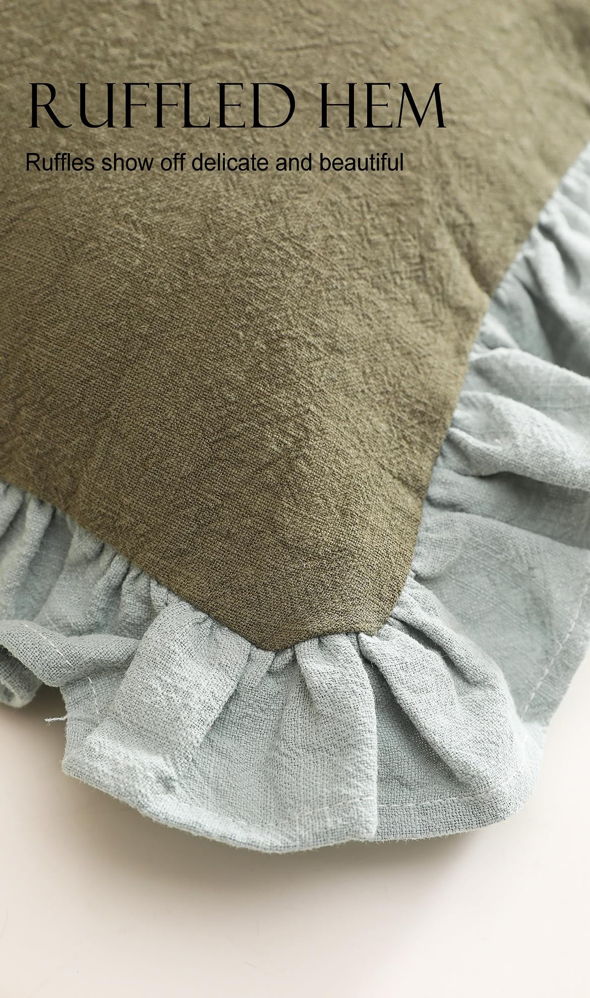 patdrea Shabby Chic Green Decorative Throw Pillow Covers 12x20 Set of 2,Farmhouse Linen Pillow Covers with Ruffles,Rectangle Sturdy Throw Pillow Case for Couch Sofa Bed Living Room