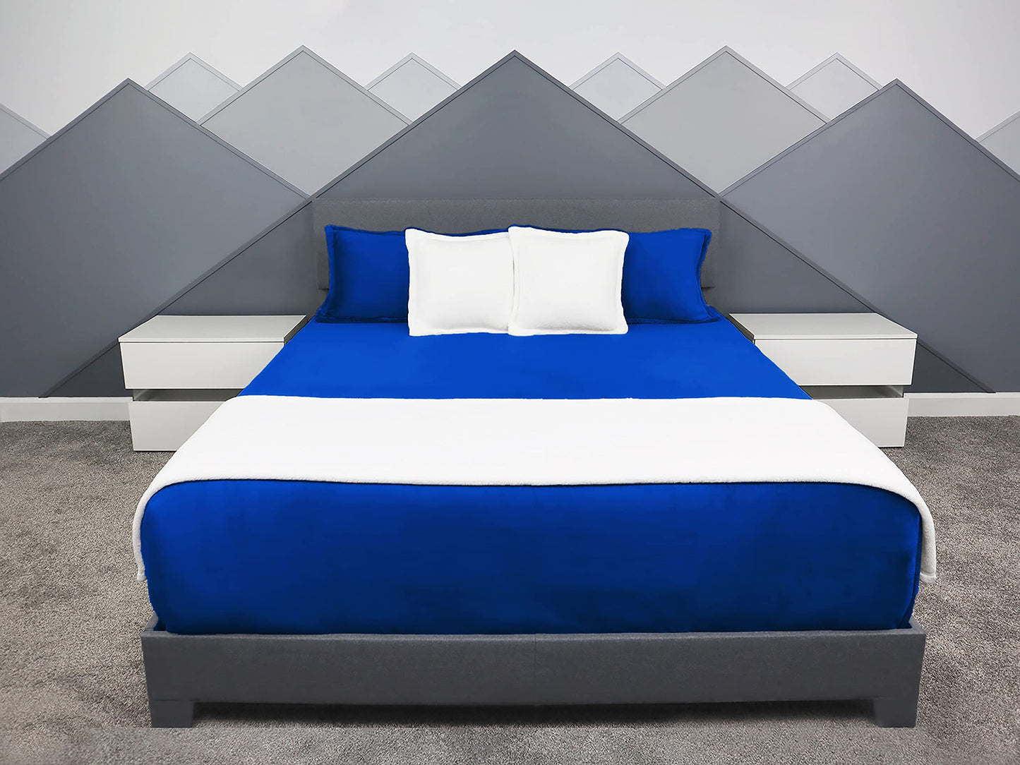 Ocomfly Queen Blanket and Pillow Set - Premium fleece blanket with 2 matching queen pillow shams. Cozy, plush, and stylish. Super soft blanket with decorative pillows for bed. Cobalt Queen blanket set